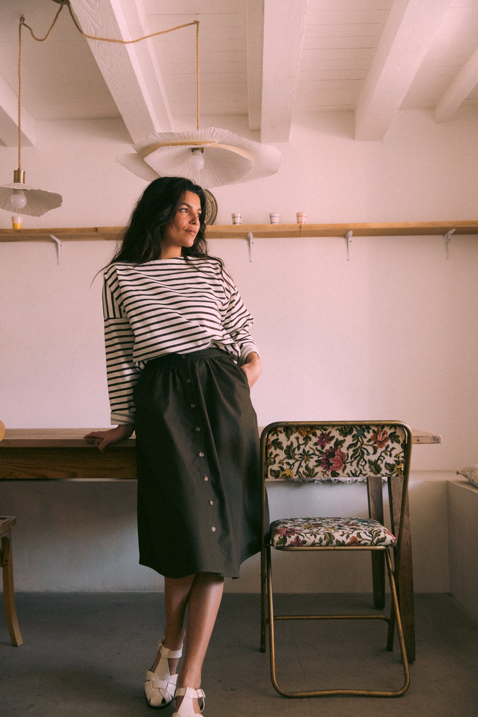 Midi boutonnée dark olive