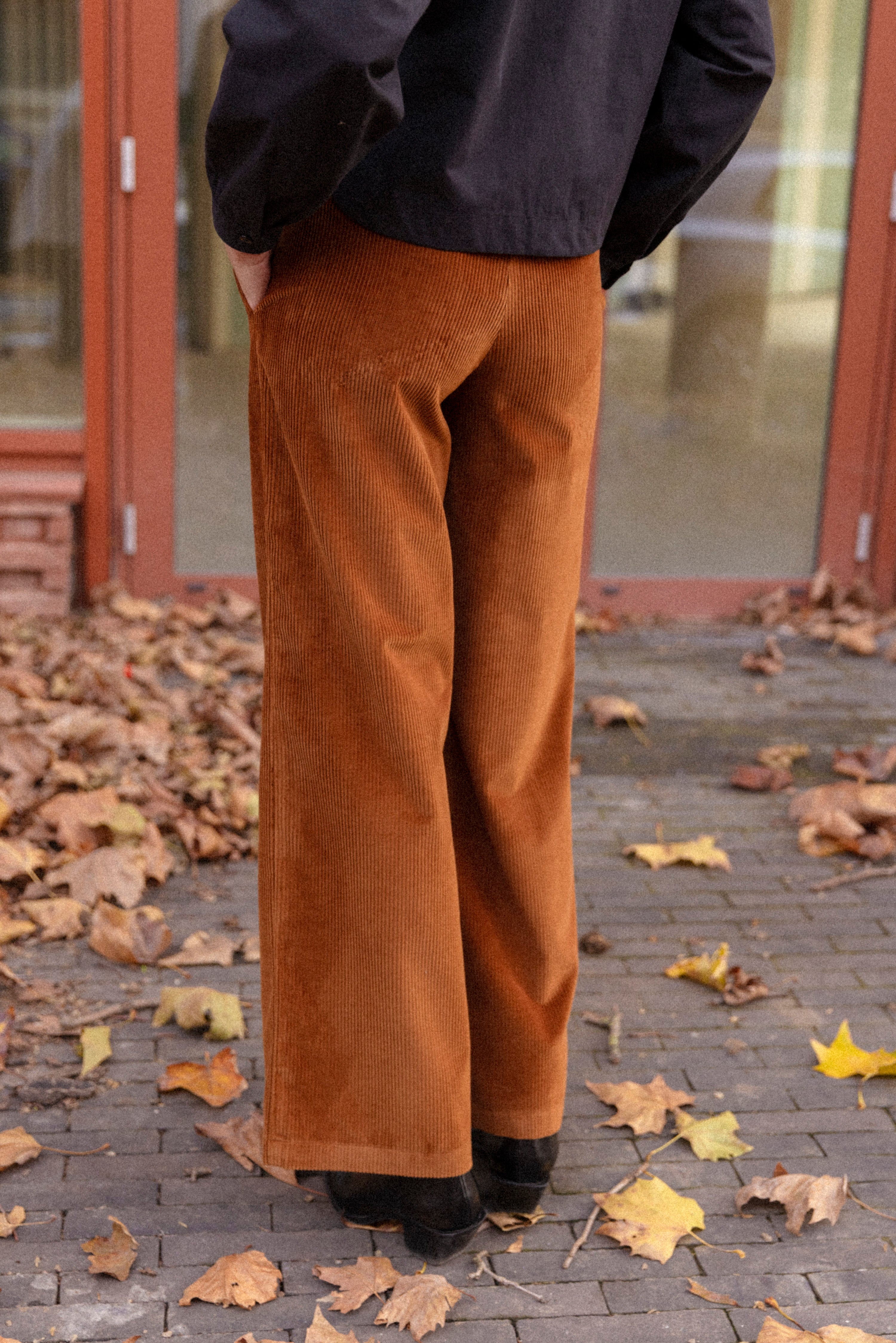 Wide-leg toffee velvet trousers