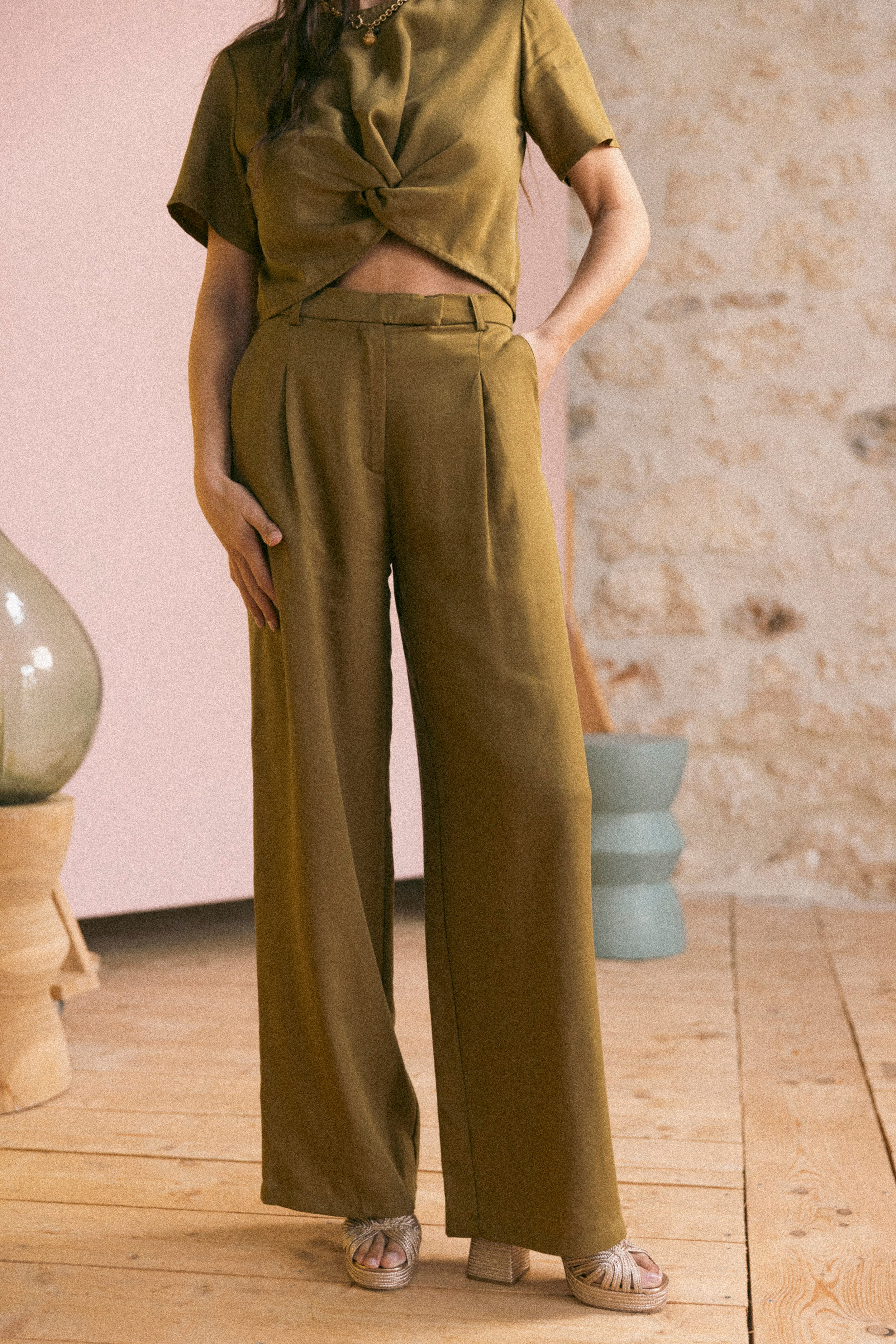 Pantalon à pinces Olive