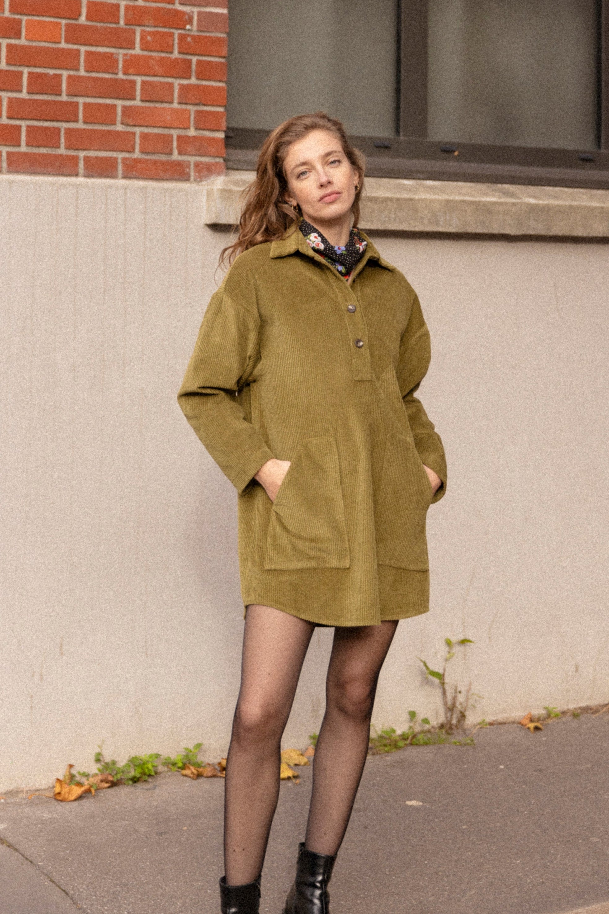 Olive velvet smock dress