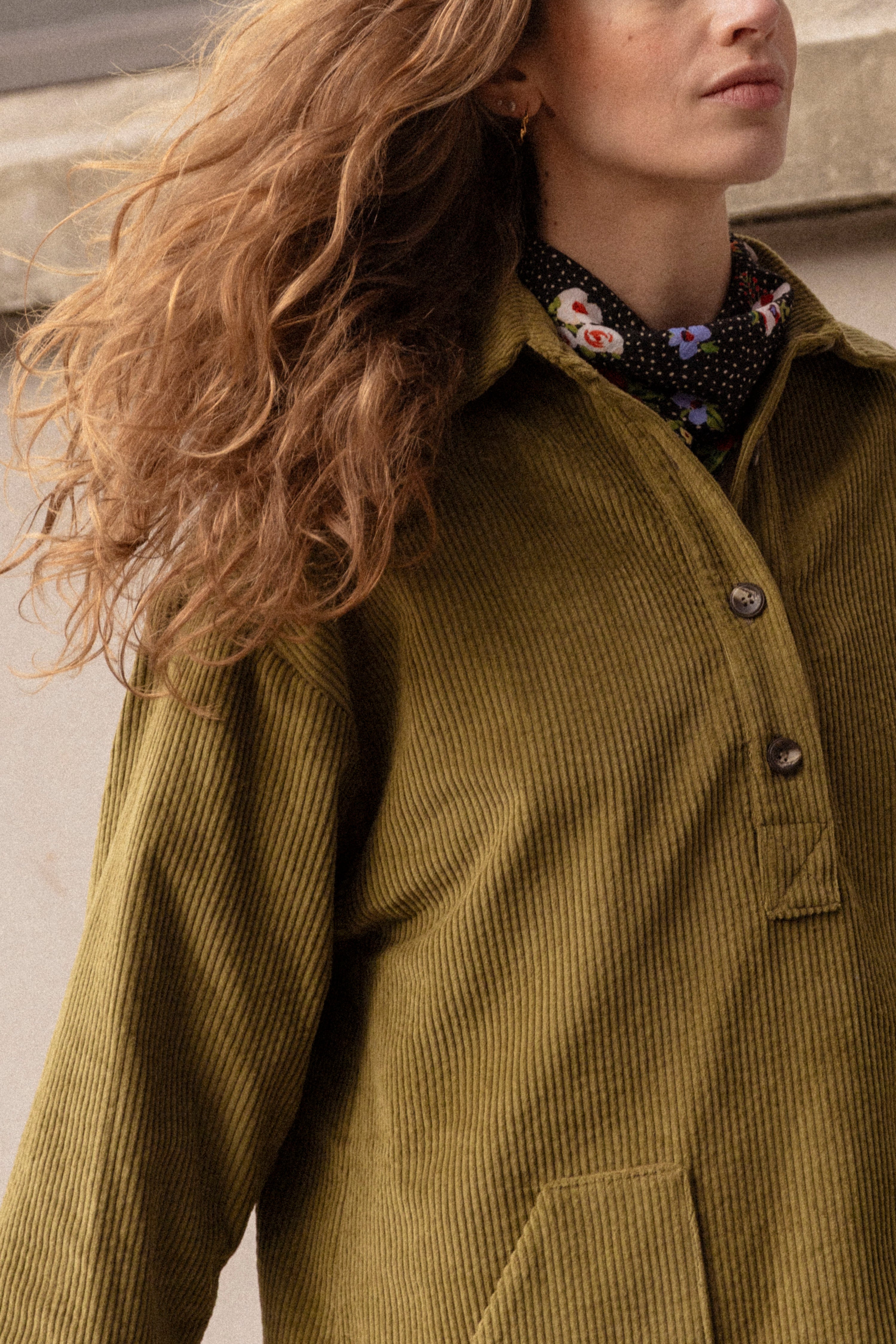 Olive velvet smock dress