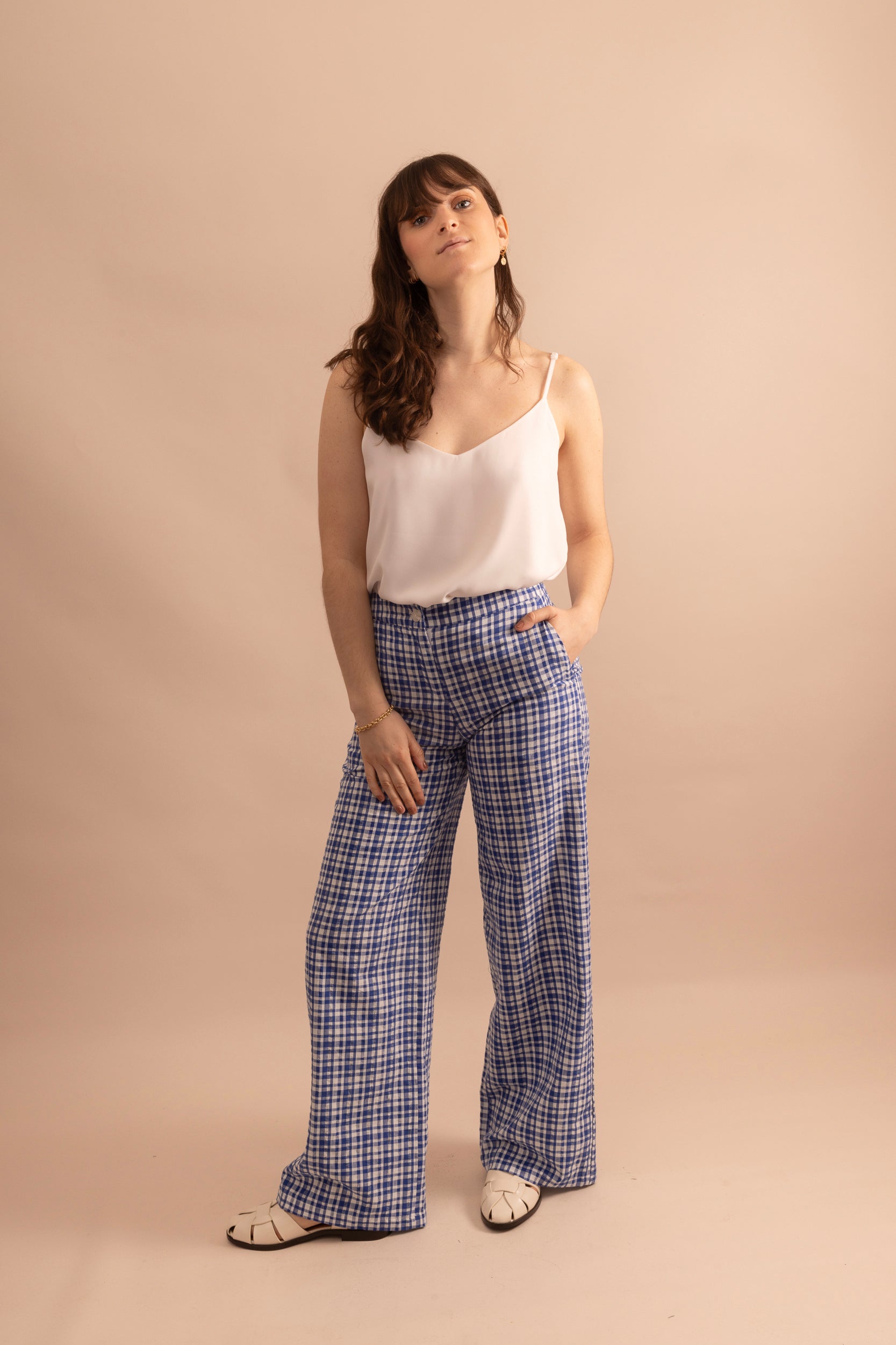 Pantalon ample vichy bleu