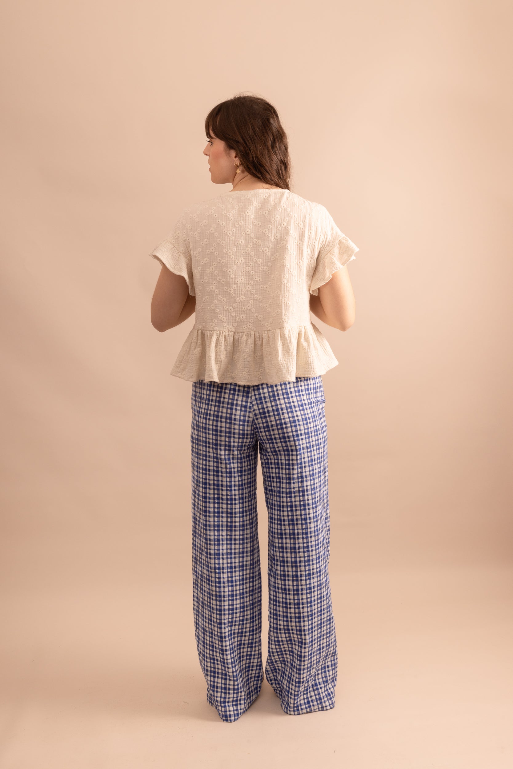 Pantalon ample vichy bleu