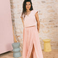 Jupe plissée longue fendue Rose poudré