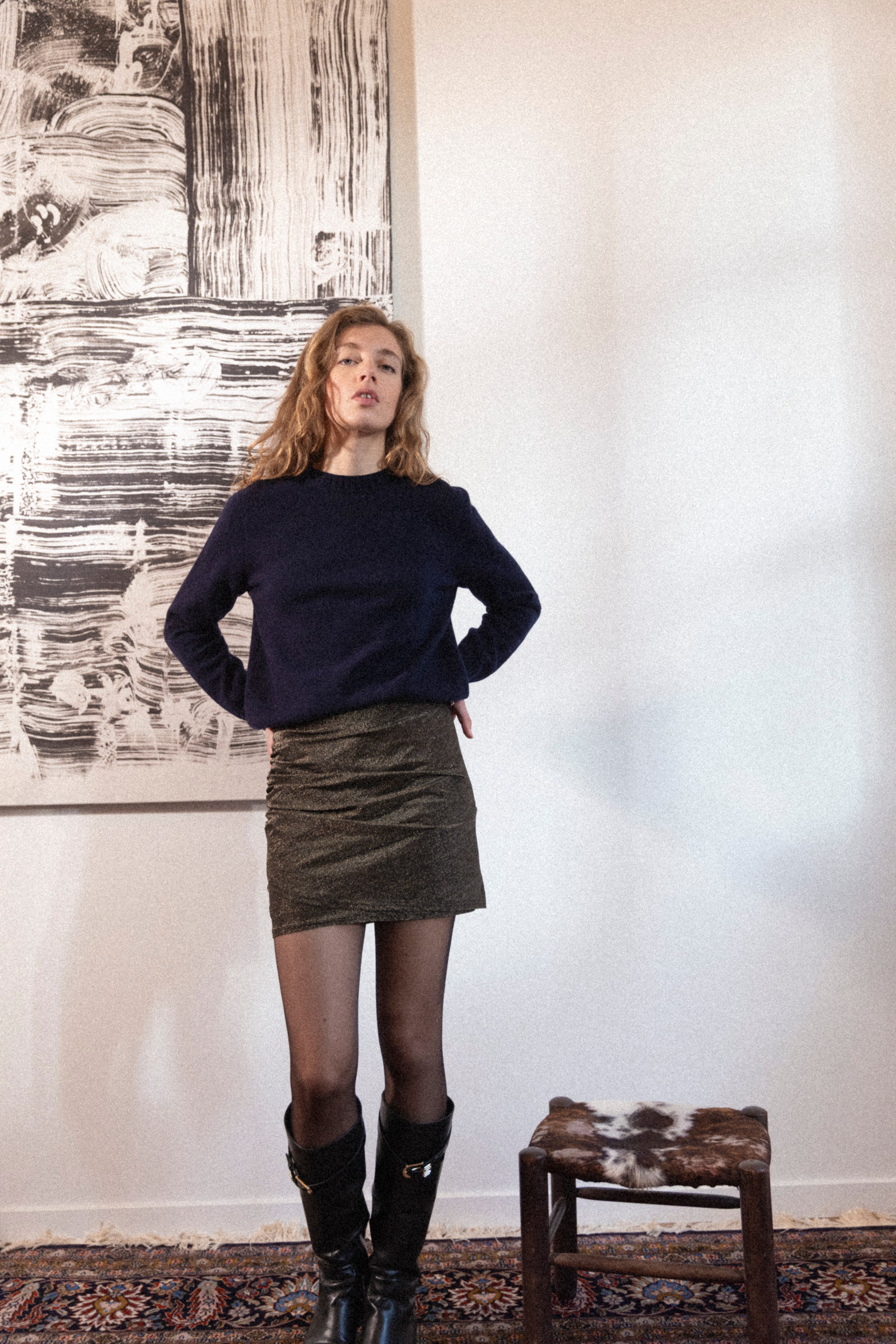 Light gold draped mini skirt