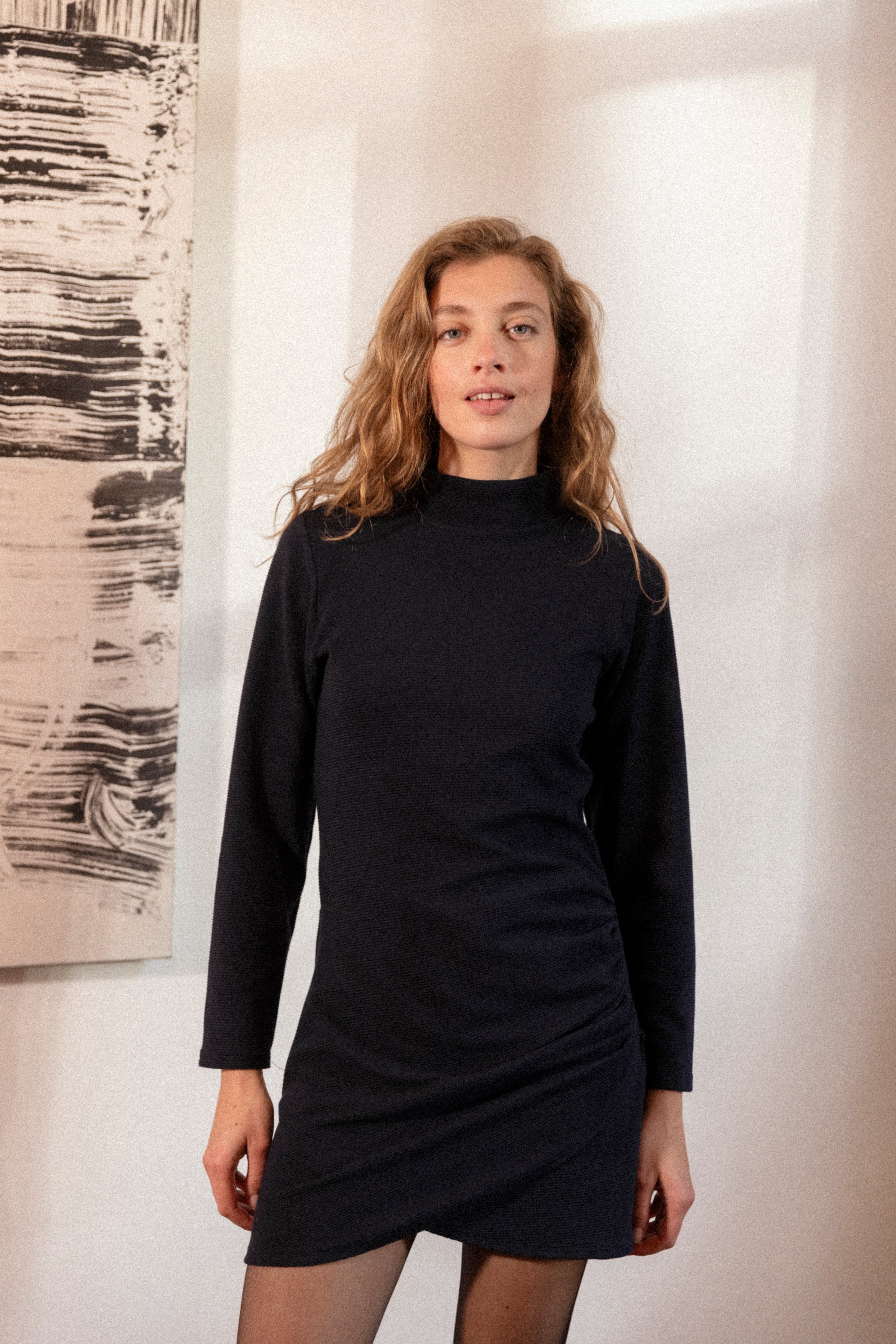 Draped dress, cashew