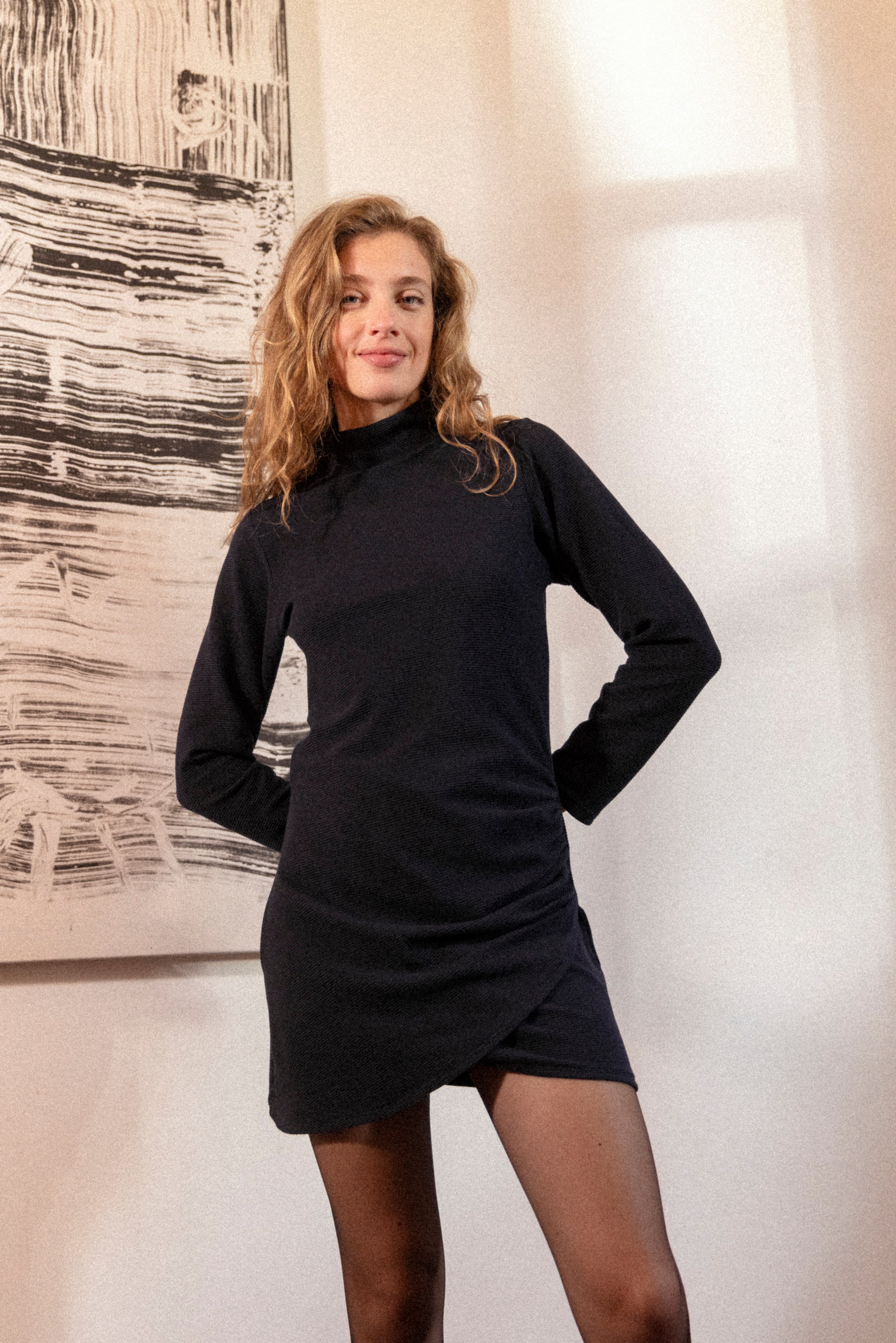 Draped dress, cashew