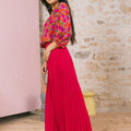 Jupe plissée longue fendue Framboise
