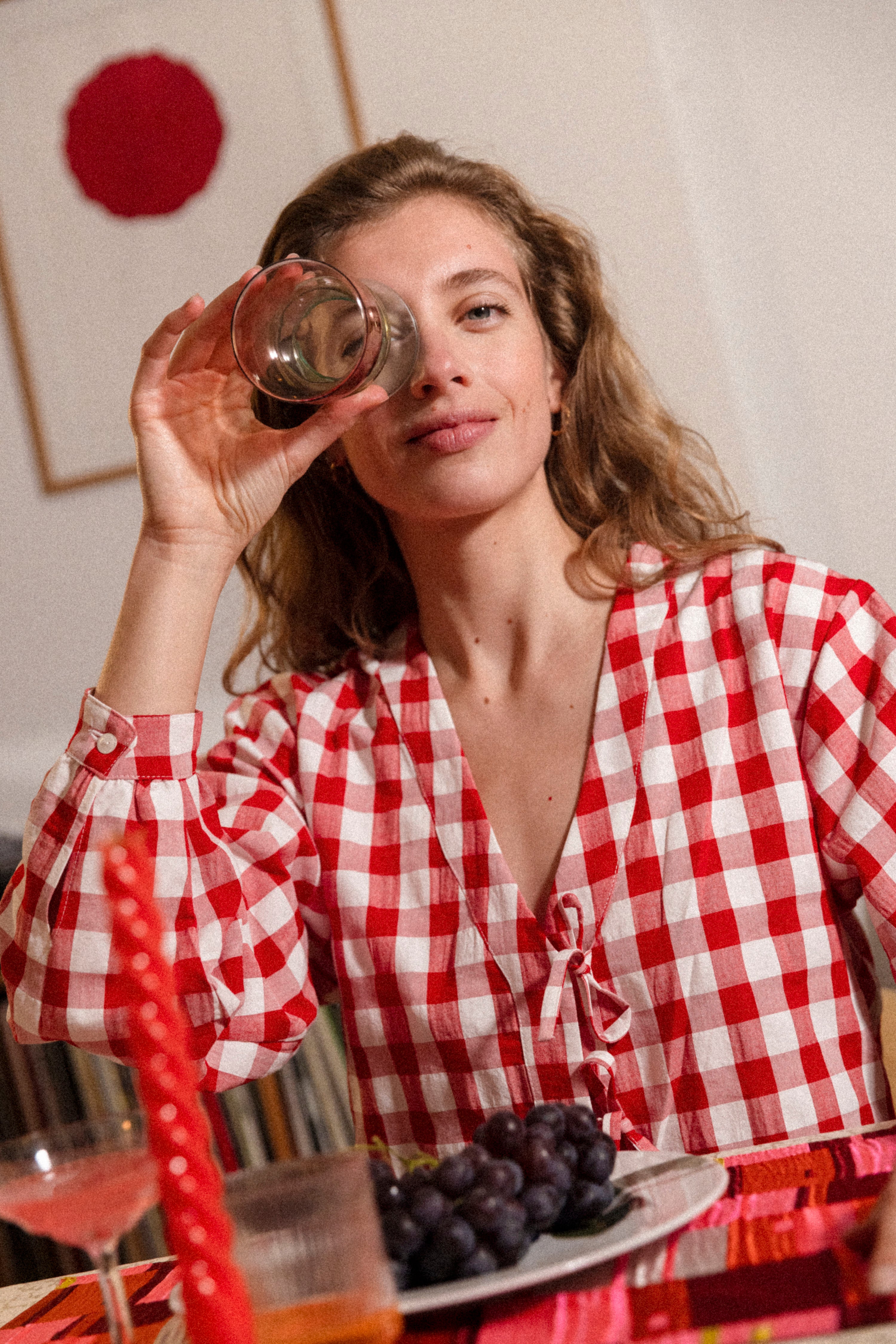 Gingham knotted blouse