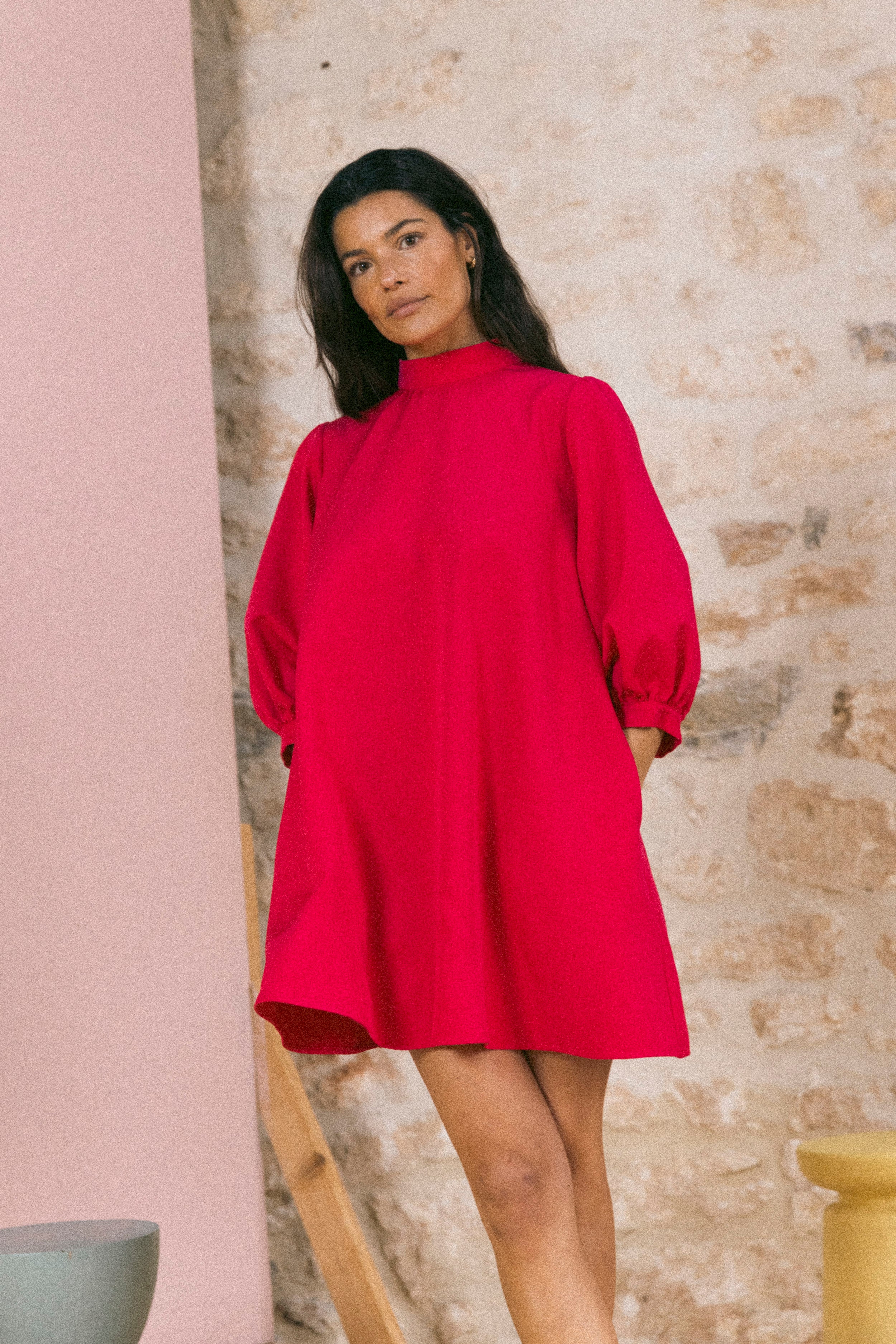 Robe babydoll invitée framboise