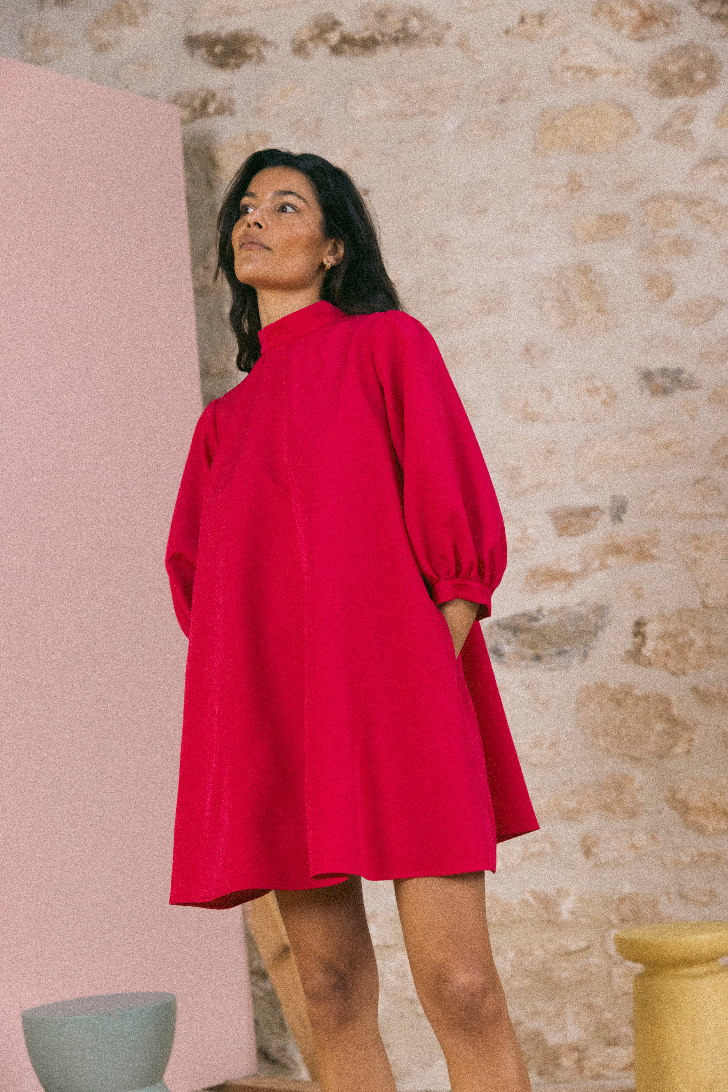 Robe babydoll invitée framboise