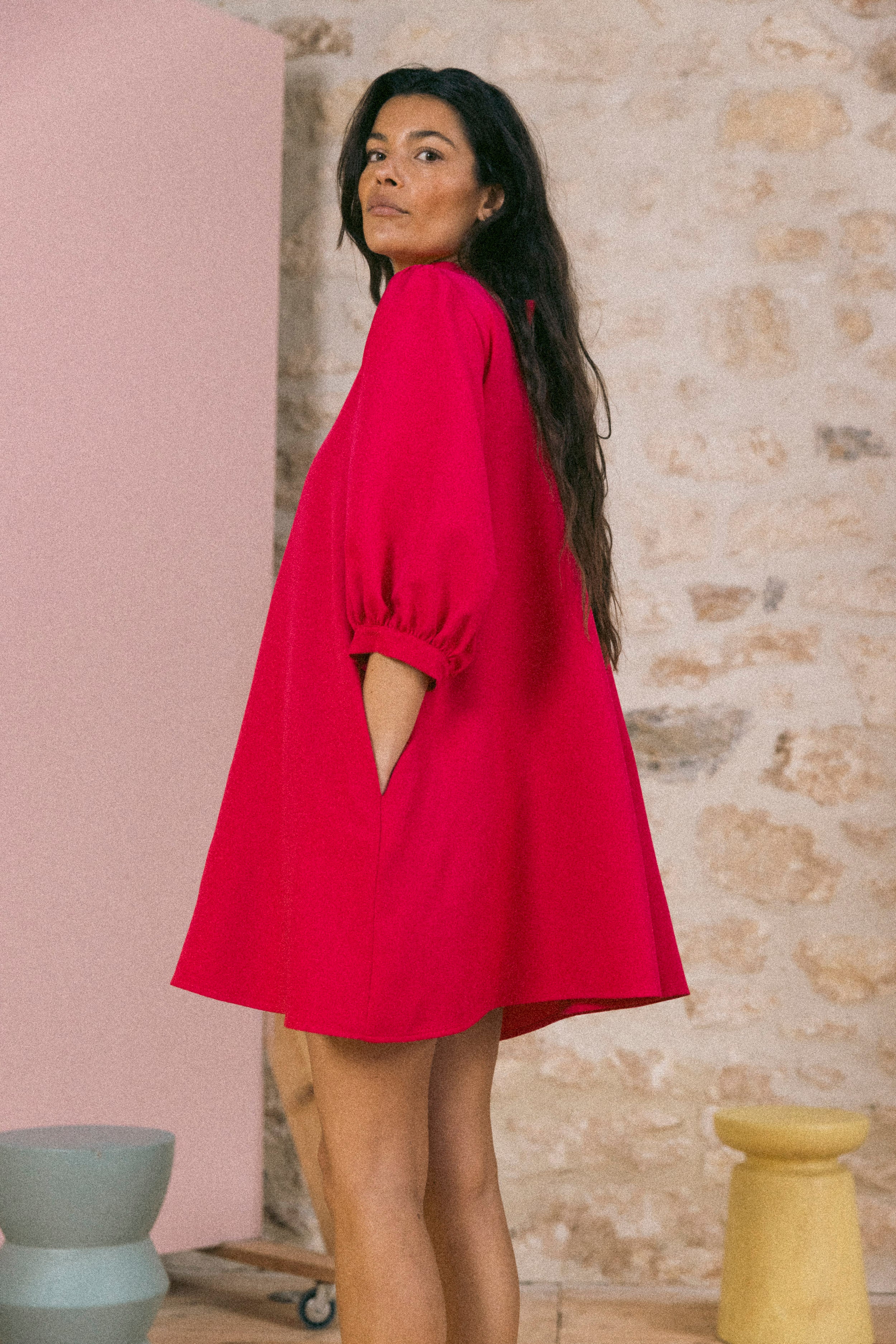 Robe babydoll invitée framboise