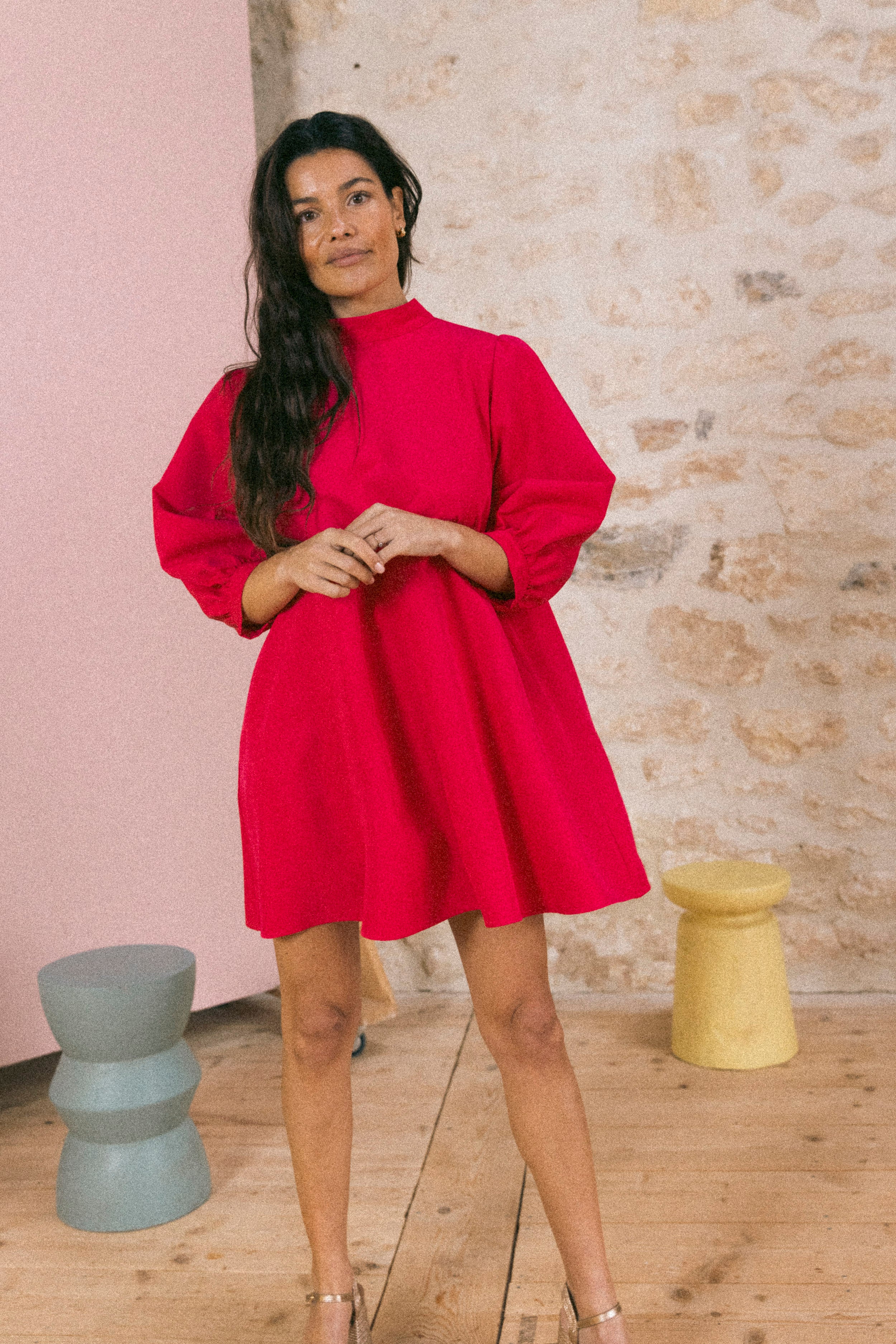 Robe babydoll invitée framboise