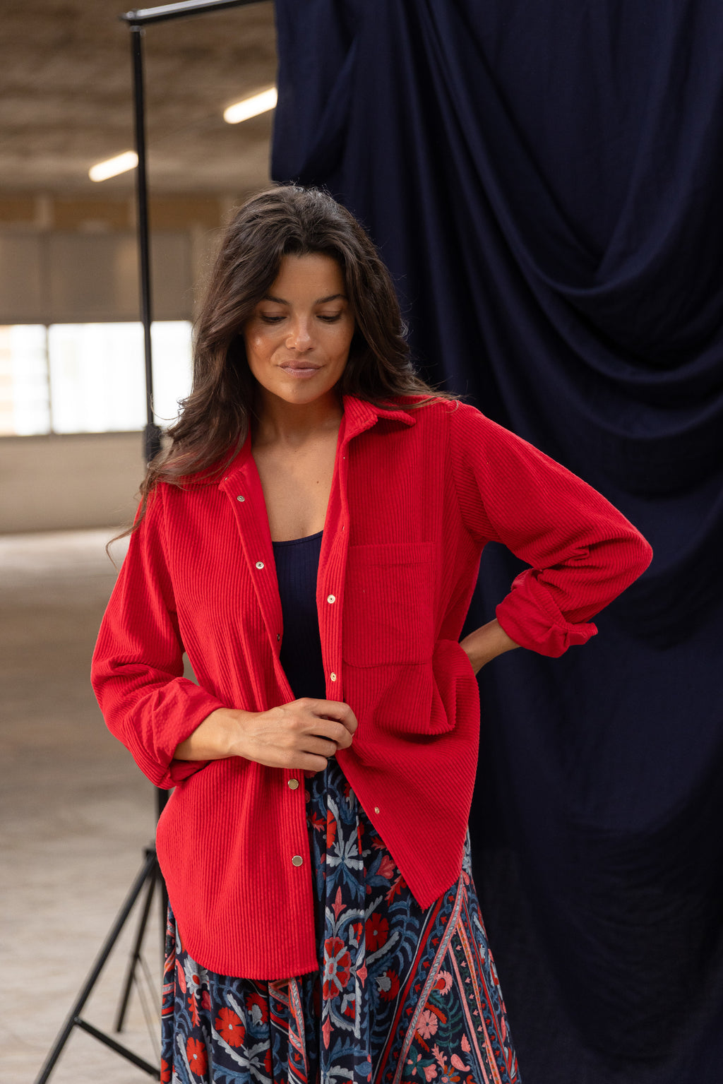 Coupon Velours côtelé coquelicot