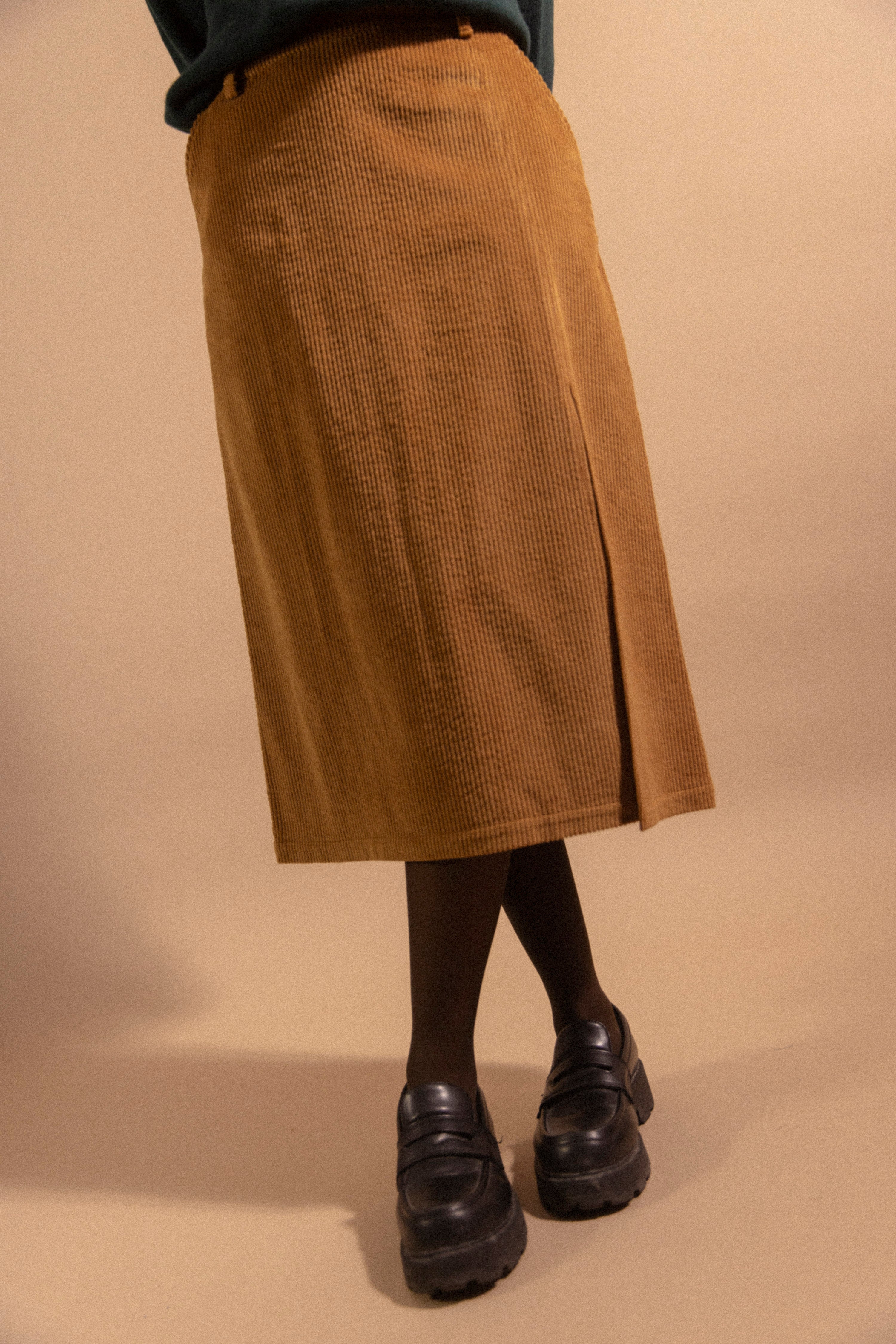 Jupe droite midi slick Havane