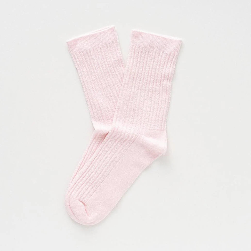 Chaussettes Pointelle Maille Fine Côtes | Rose