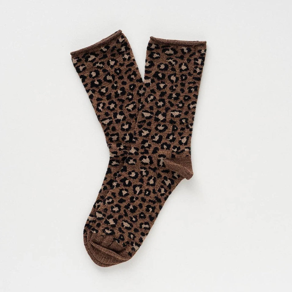Chaussettes en Lurex à paillettes | Léopard marron