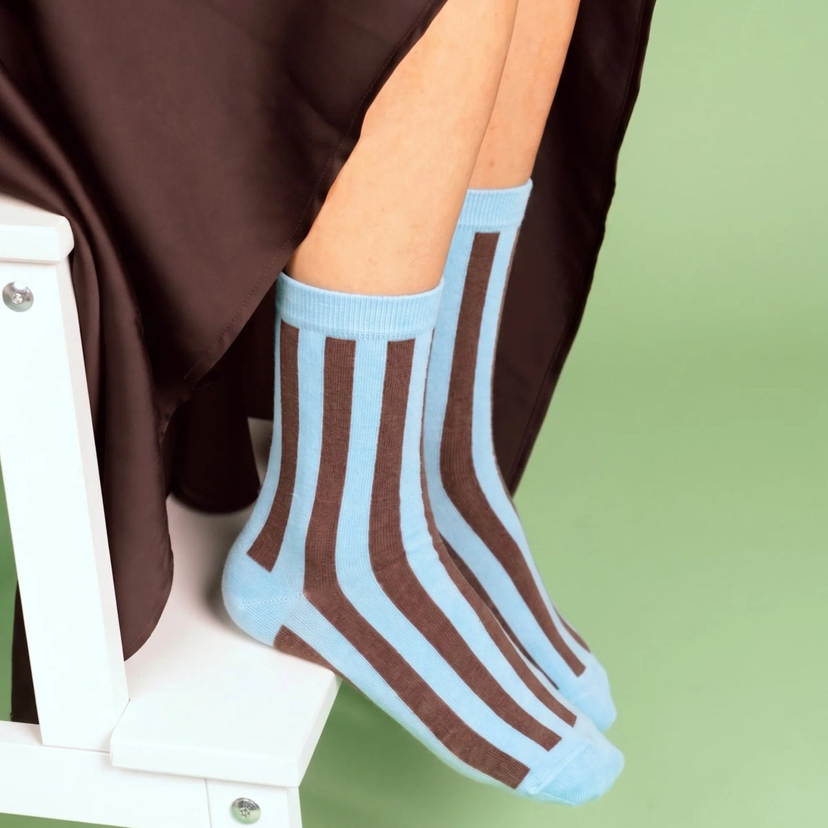 Chaussettes rayées Retro Bellagio | Bleu ciel et marron