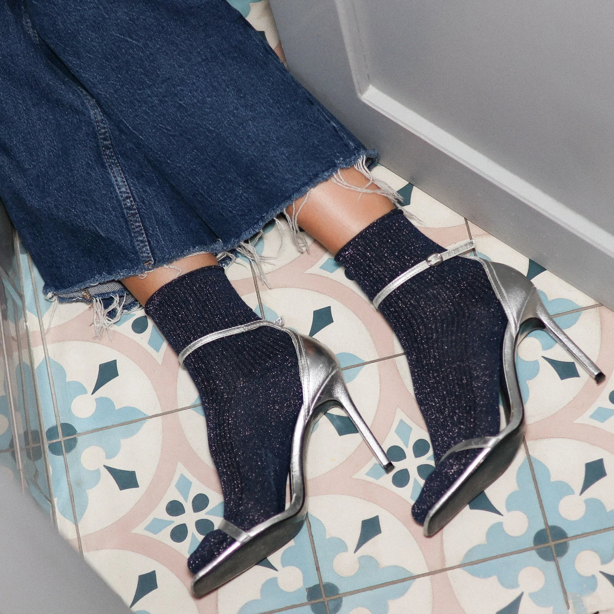 Chaussettes en Lurex à paillettes | Bleues
