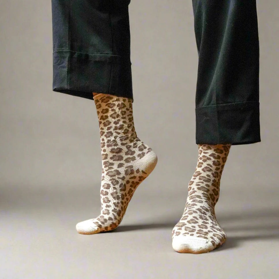 Chaussettes en Lurex à paillettes | Léopard beige