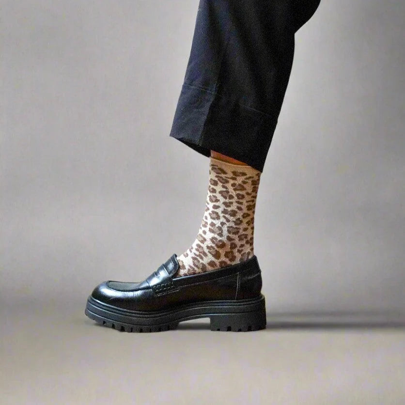 Chaussettes en Lurex à paillettes | Léopard beige
