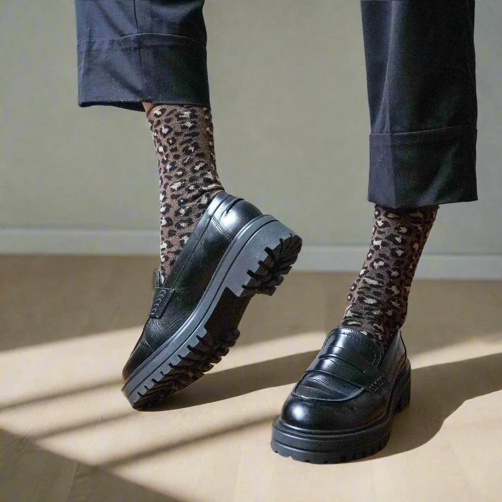 Chaussettes en Lurex à paillettes | Léopard marron
