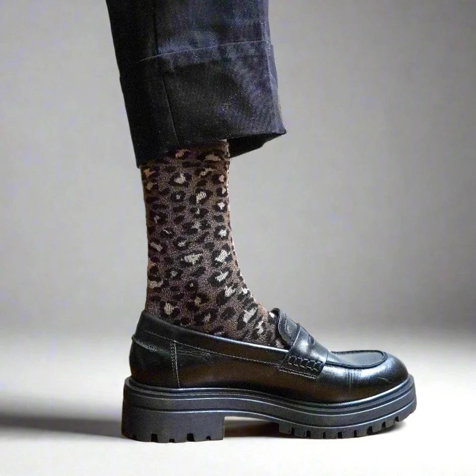 Chaussettes en Lurex à paillettes | Léopard marron