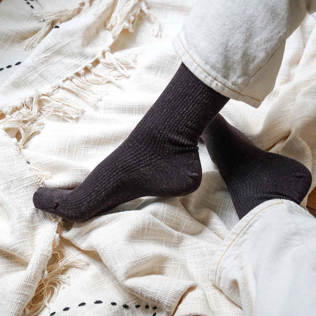 Chaussettes en Lurex à paillettes | Chocolat marron foncé