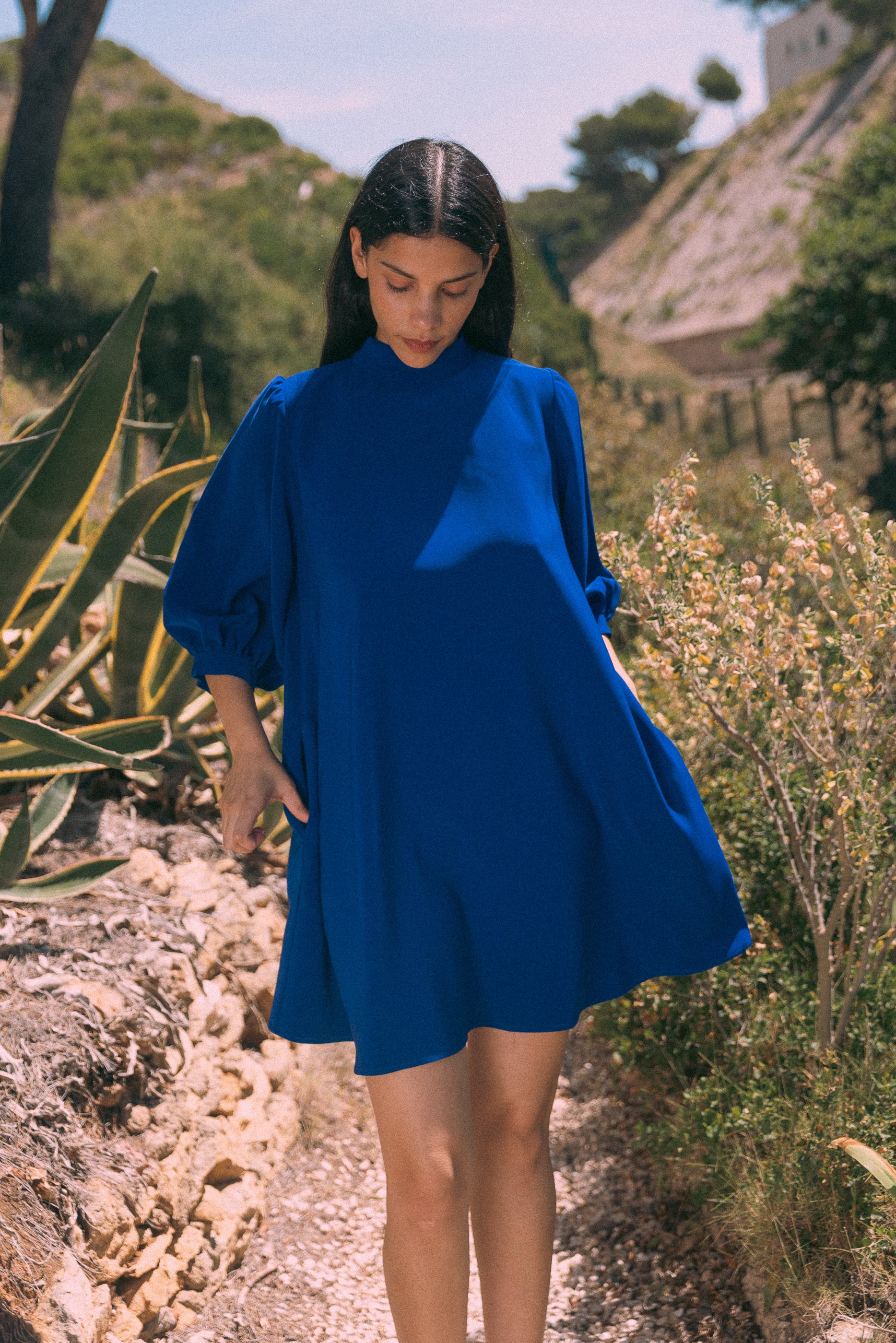 Robe babydoll bleu royal