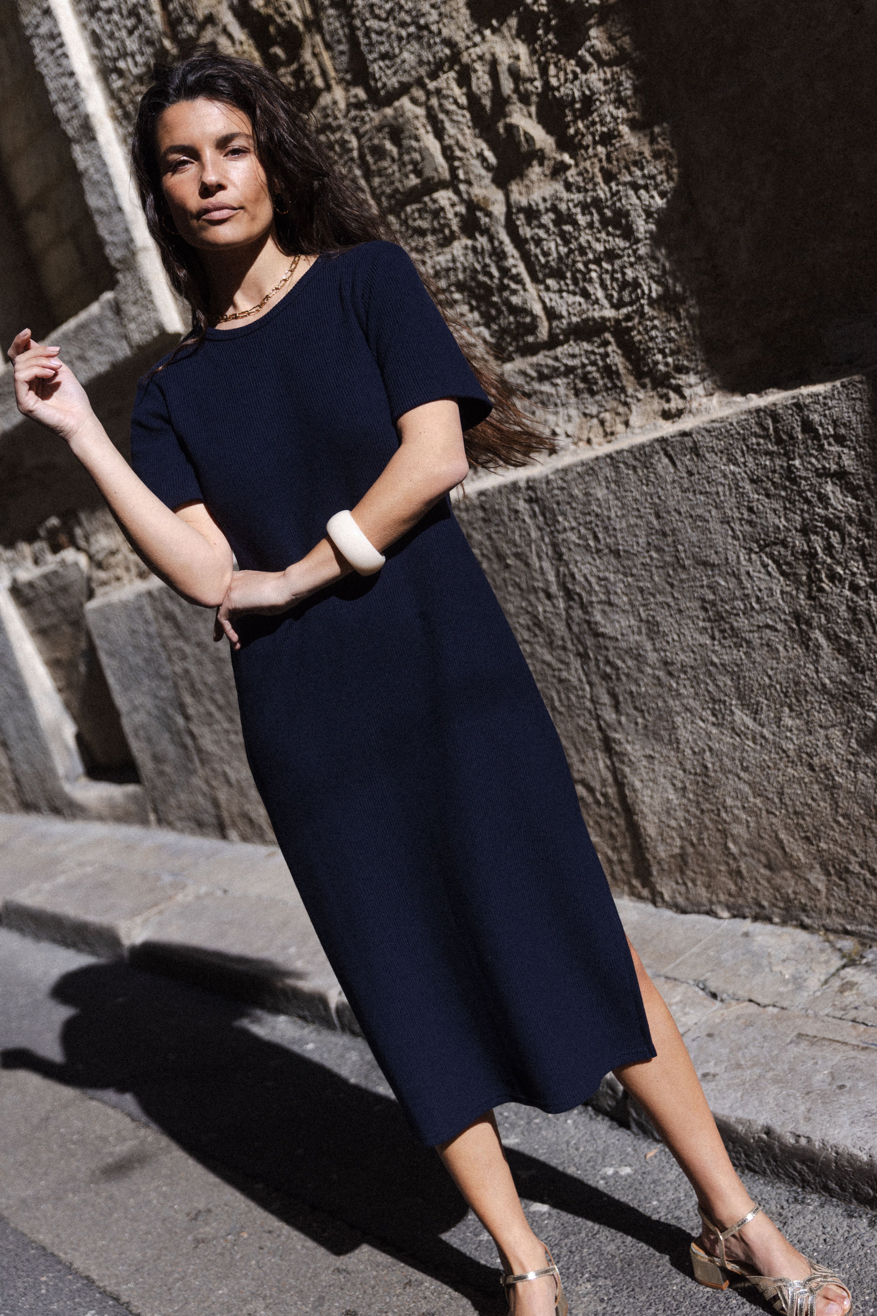 Robe maille tube Marin