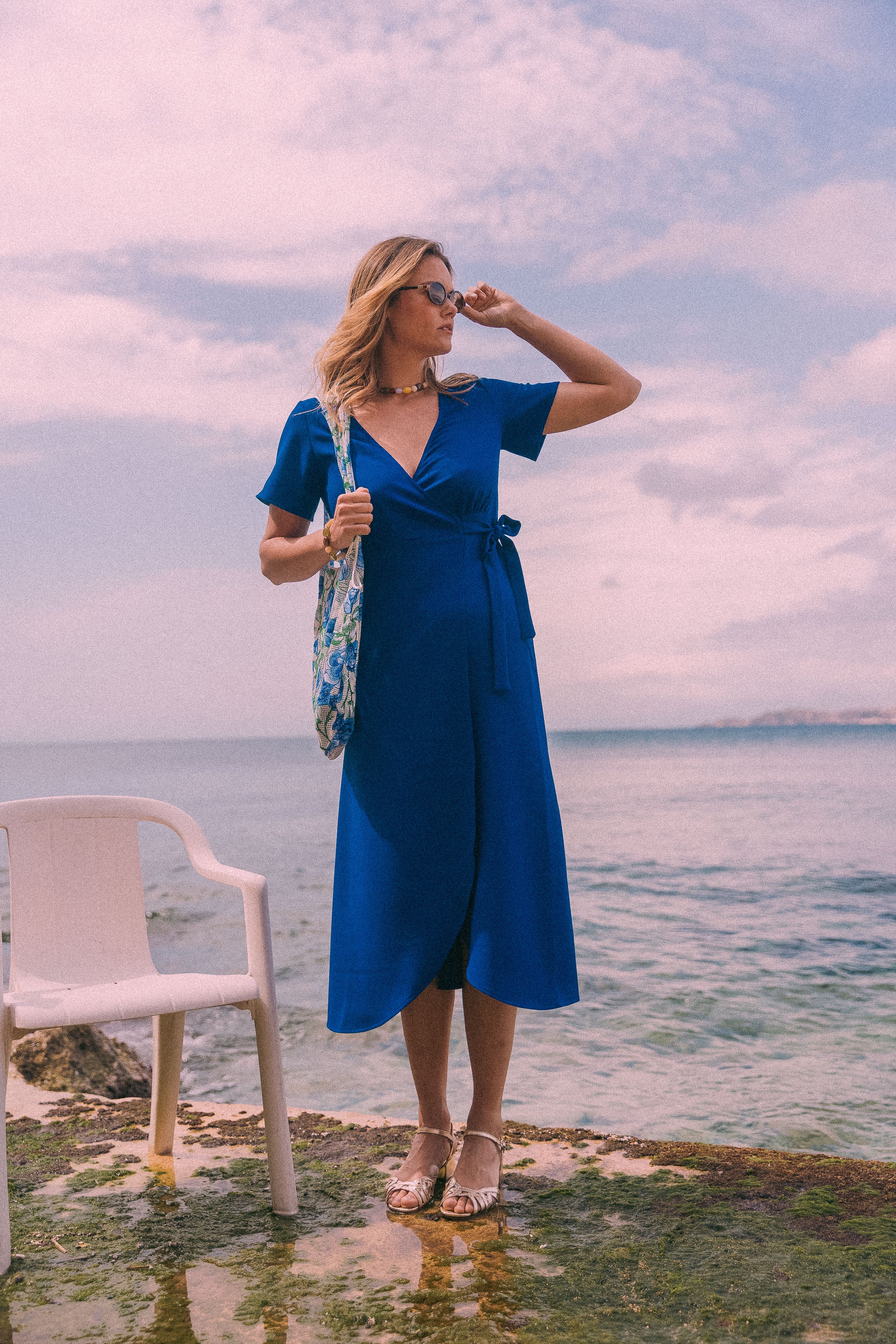 Robe portefeuille bleu électrique