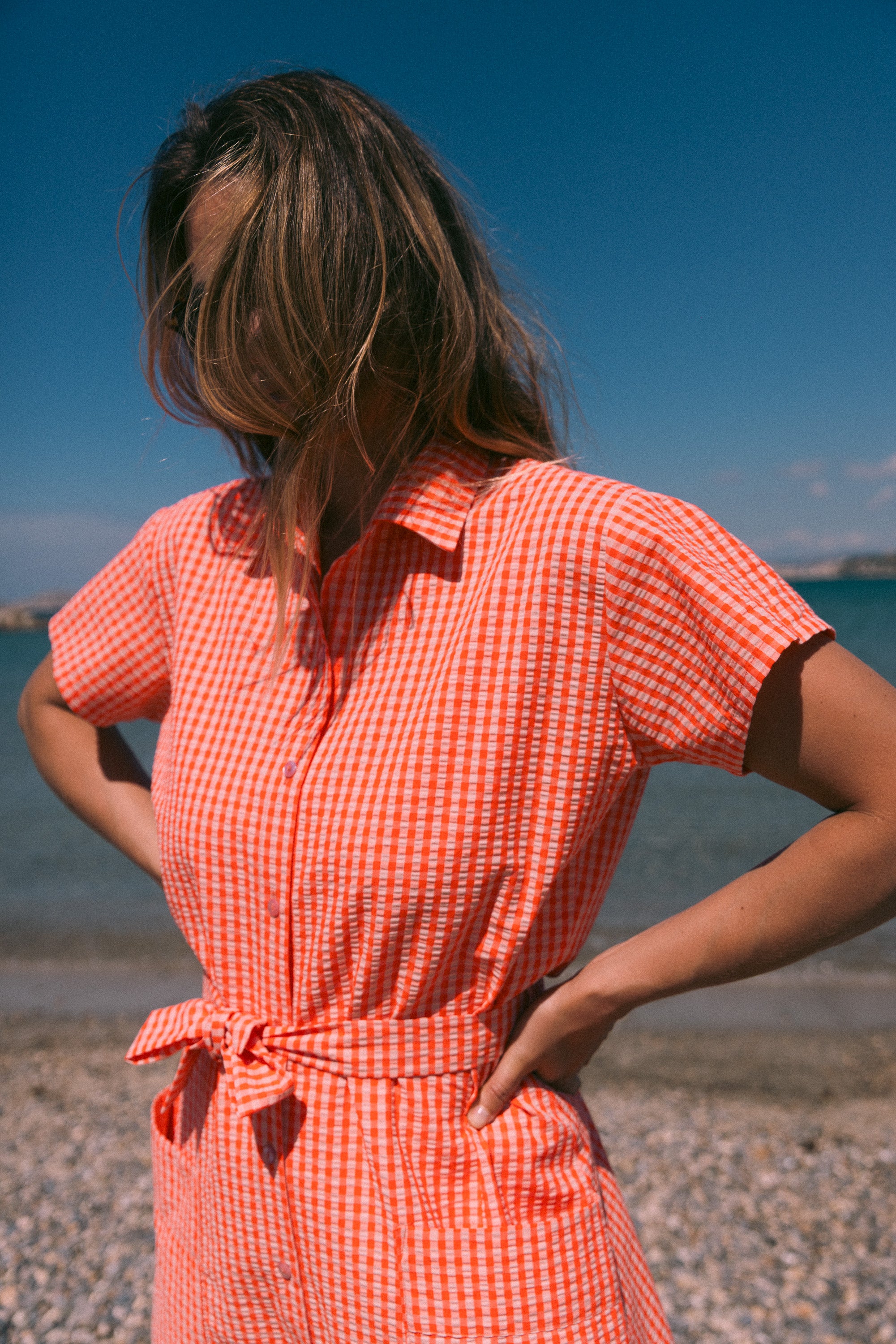 Robe chemise vichy fraise