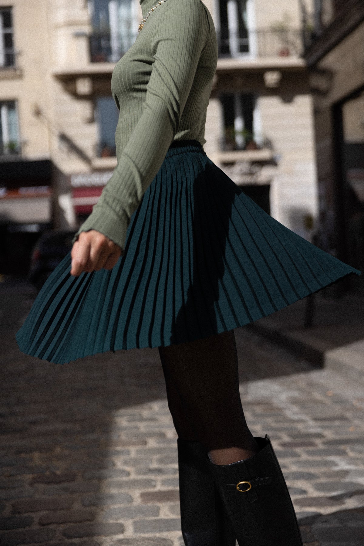 Jupe plissée courte moss