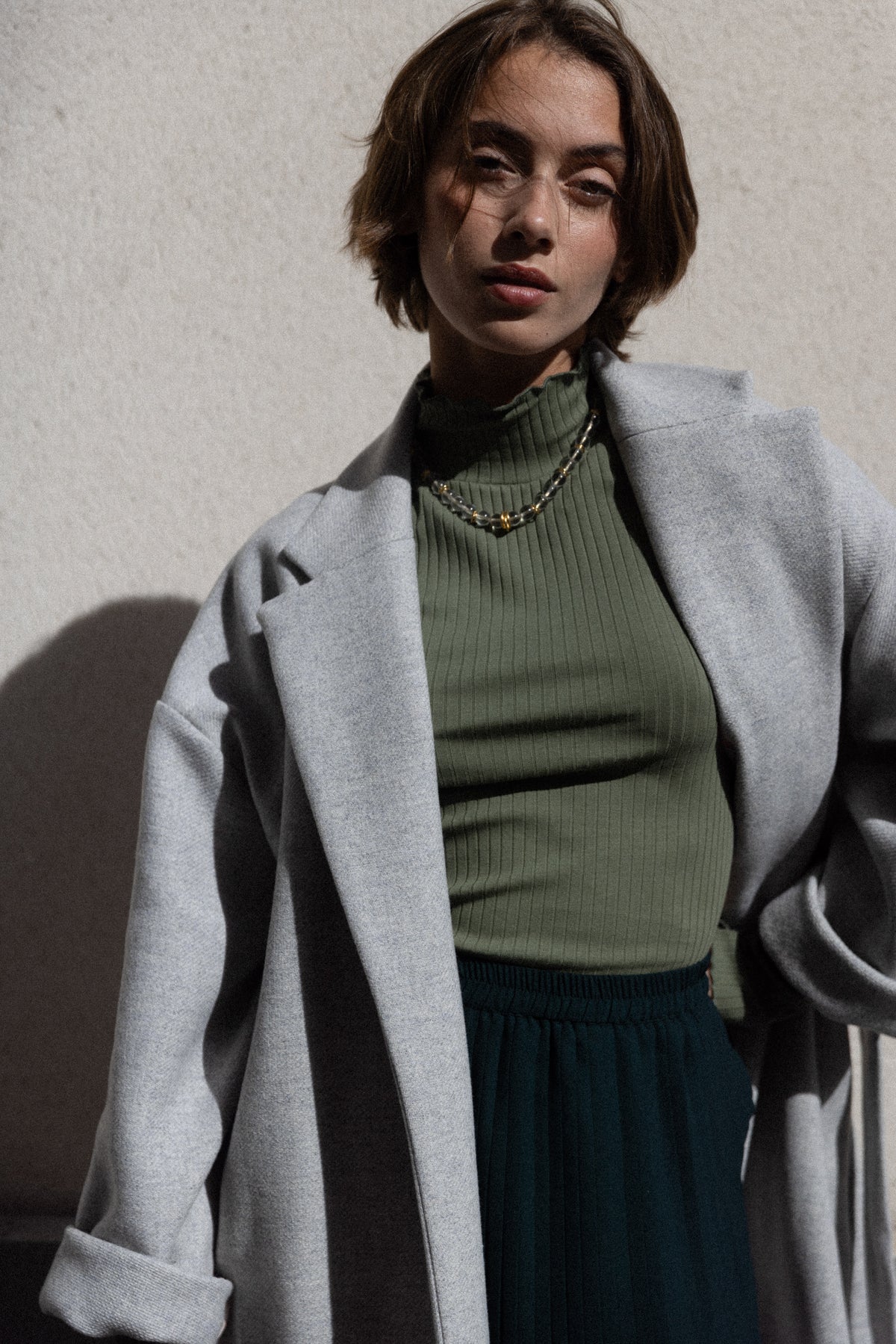 Manteau oversize gris perlé