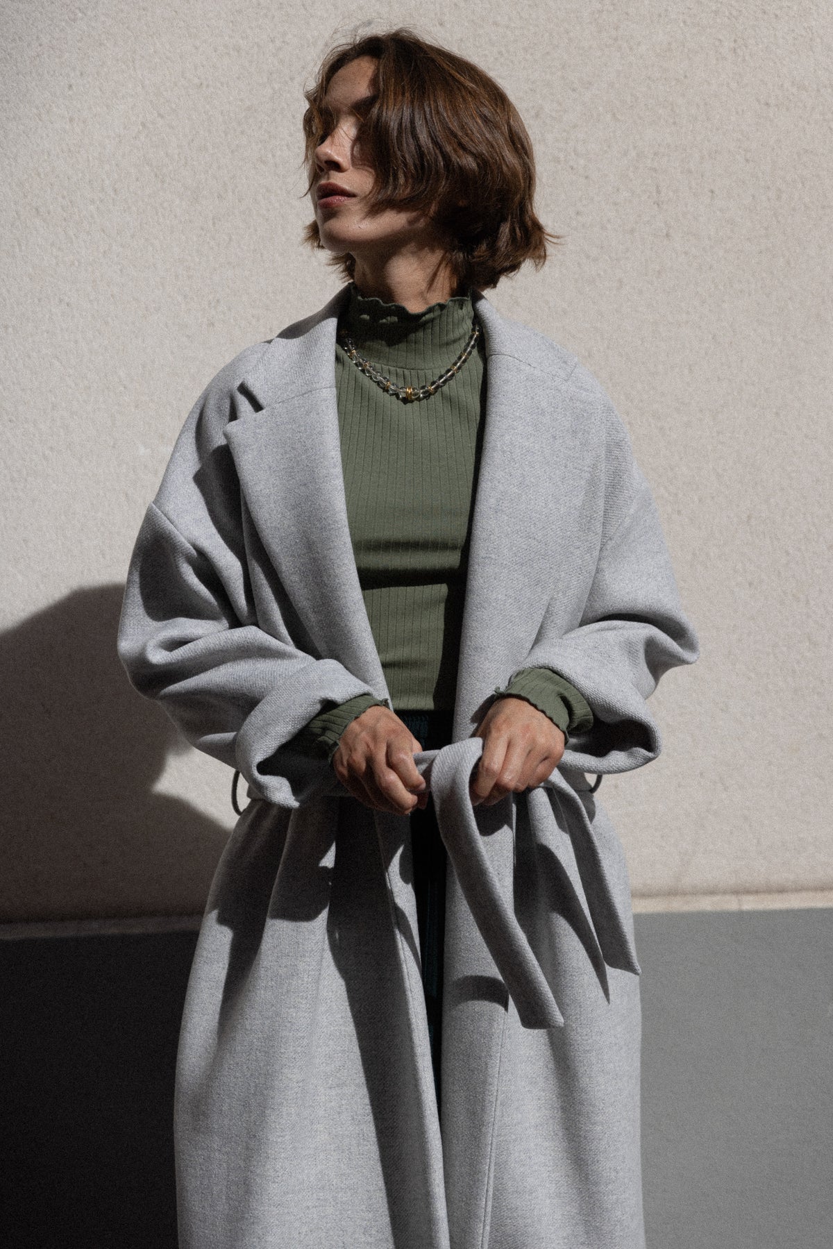 Manteau oversize gris perlé