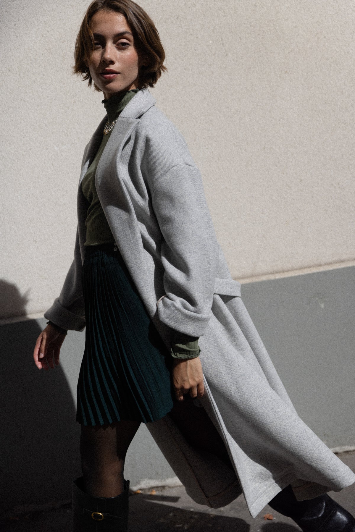 Manteau oversize gris perlé