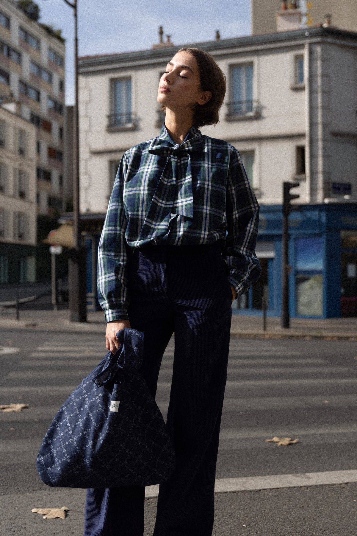 Pantalon ample velours navy
