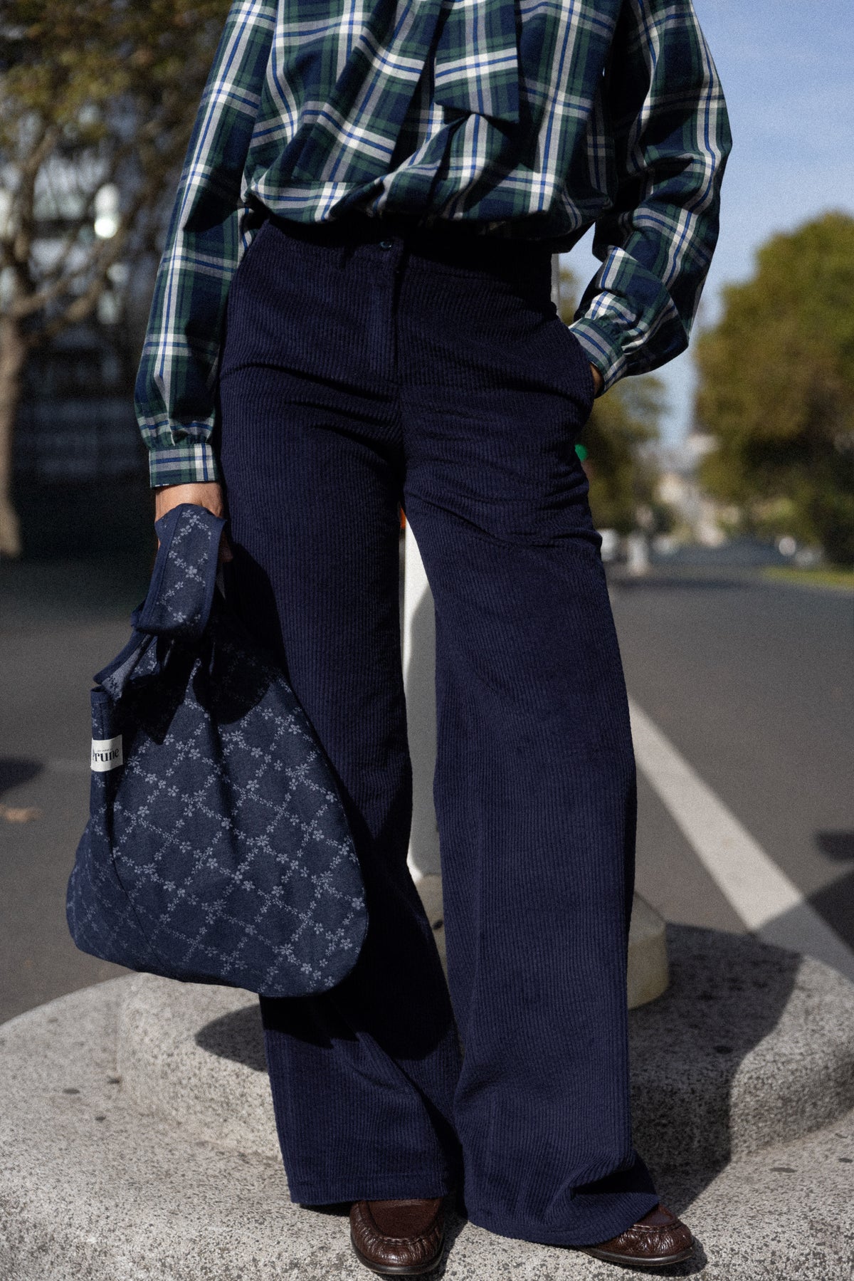 Pantalon ample velours navy