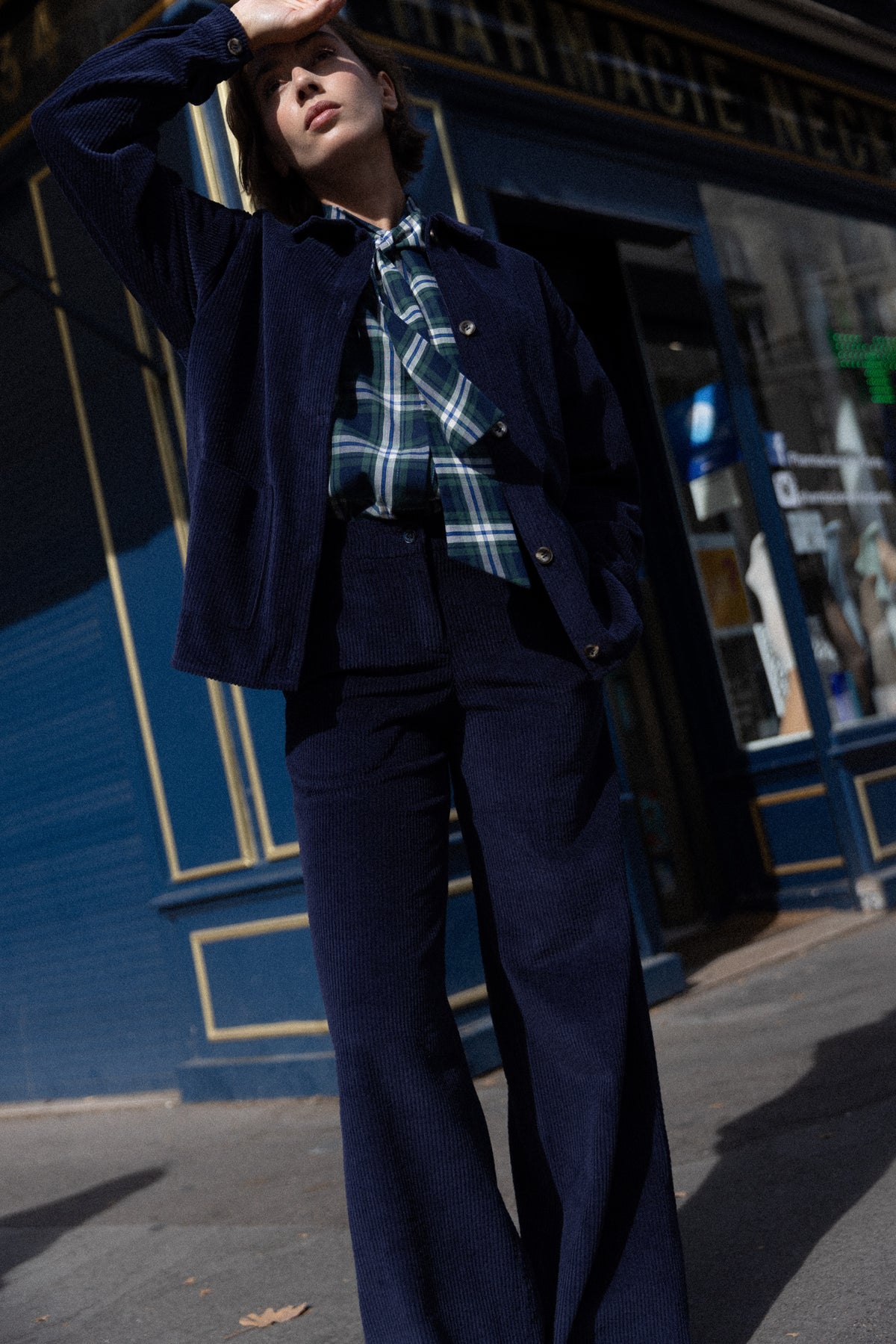 Pantalon ample velours navy