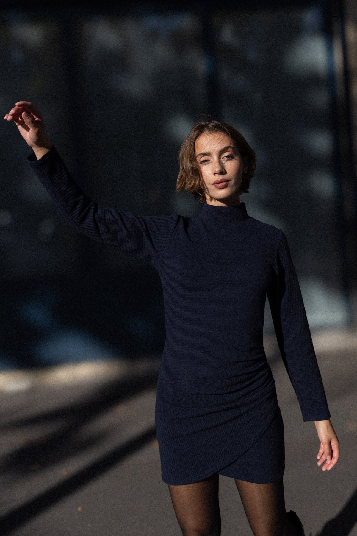 Robe drapée cachou marine