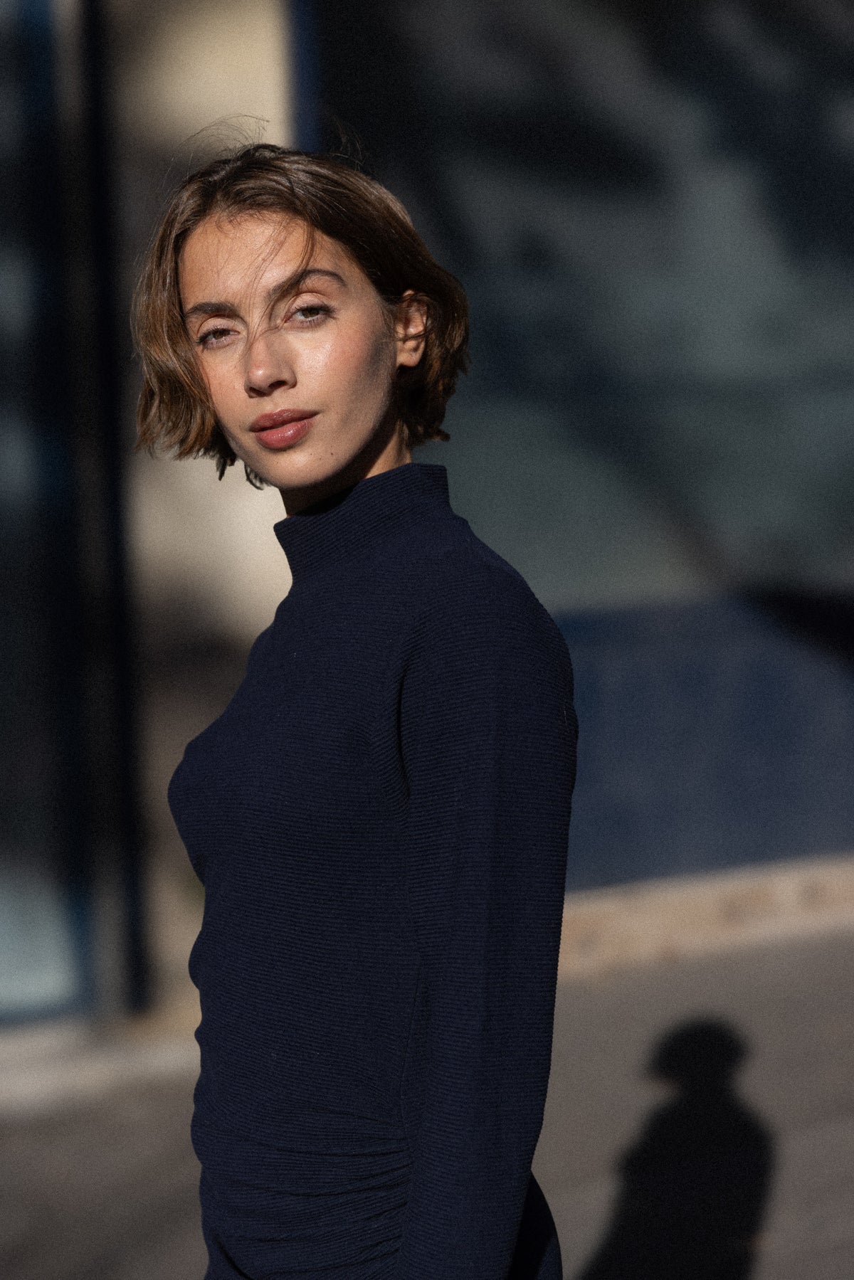 Robe drapée cachou marine