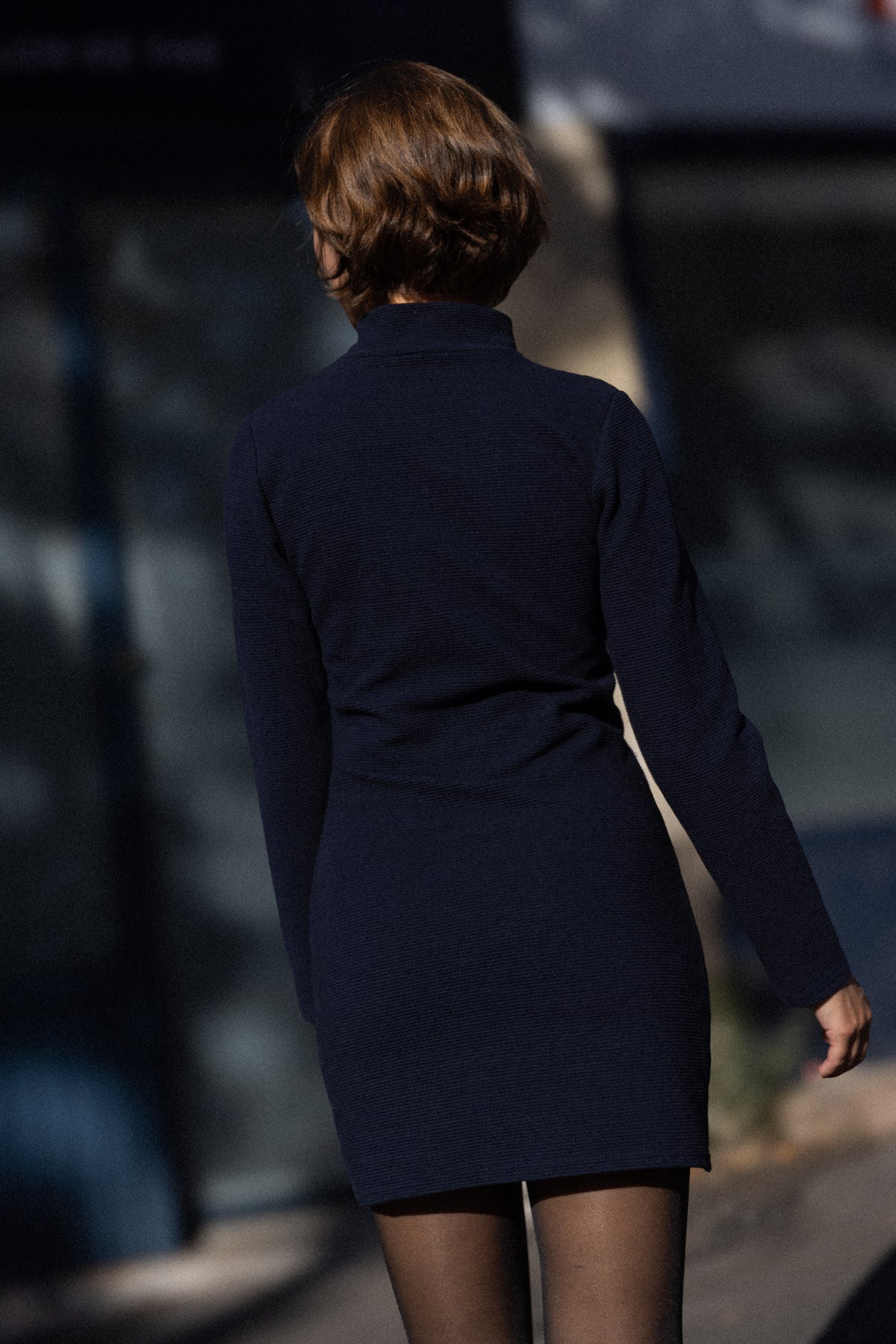 Robe drapée cachou marine