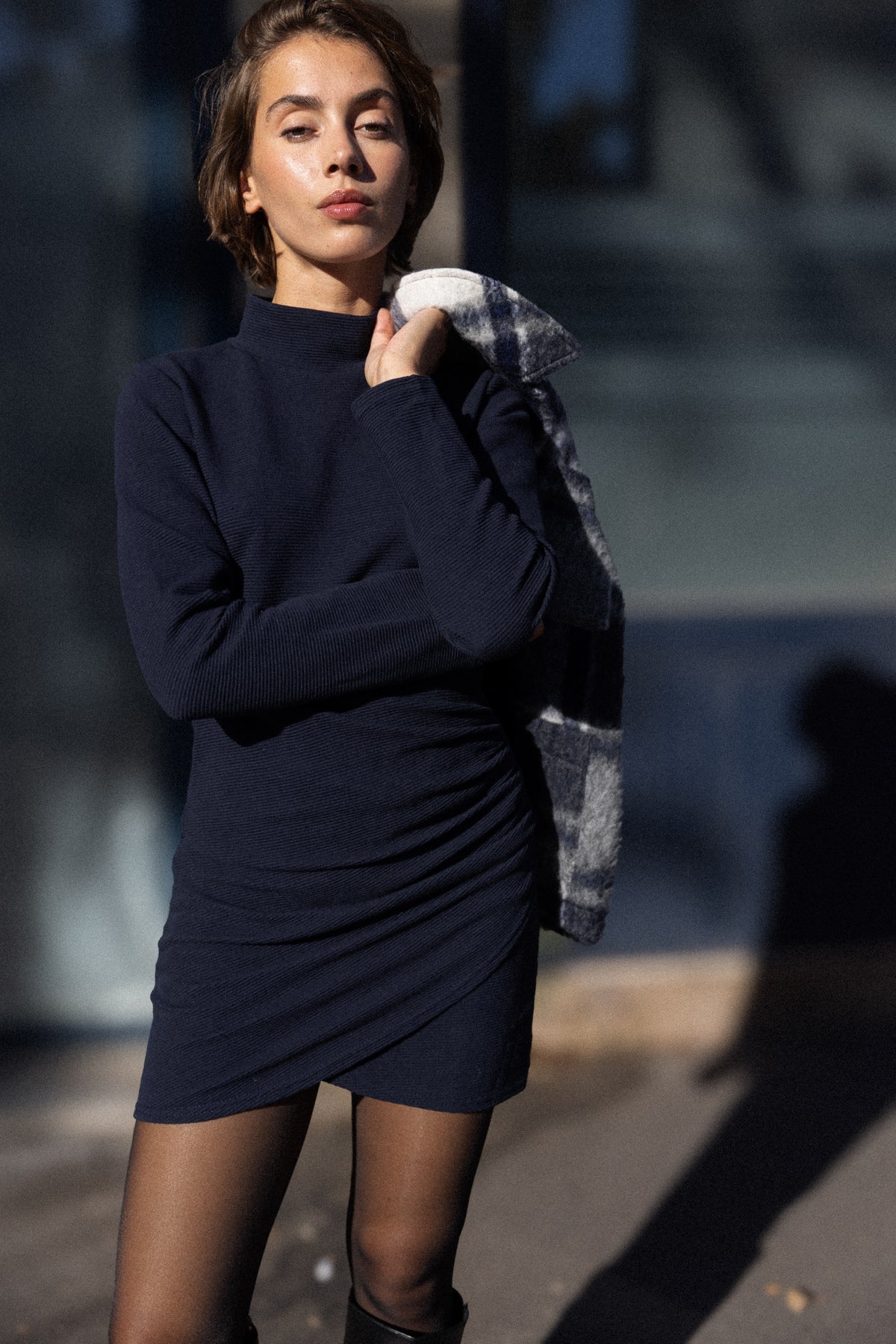 Robe drapée cachou marine