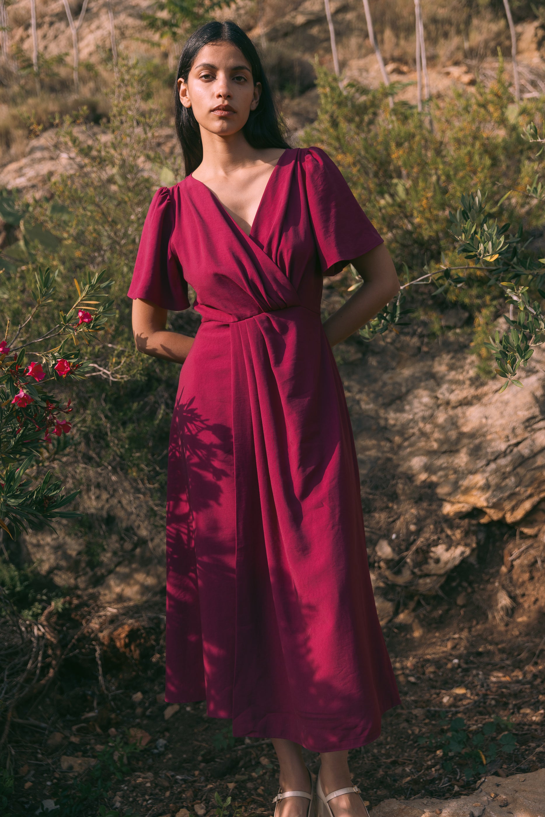 Robe drapée Jane cassis