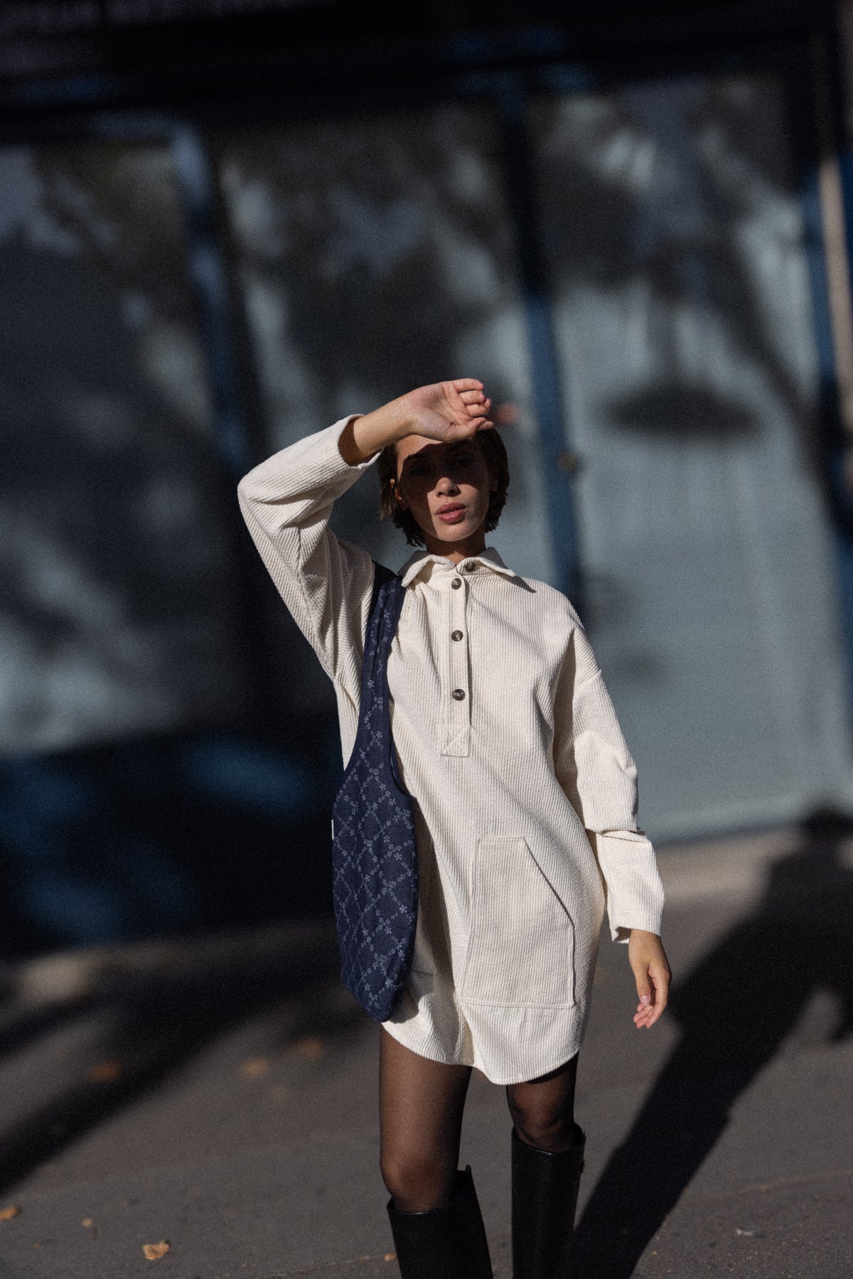 Robe vareuse velours crème