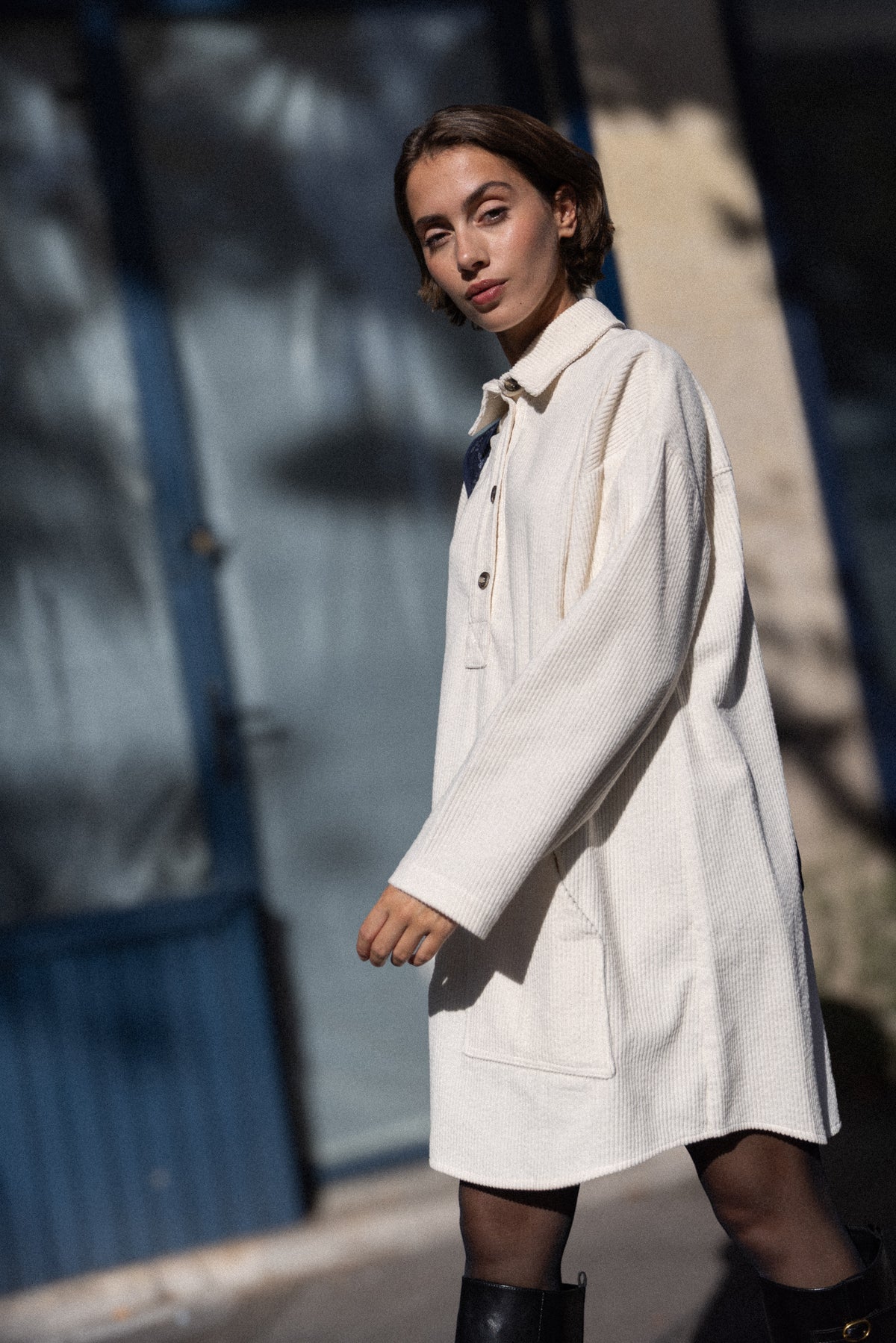 Robe vareuse velours crème