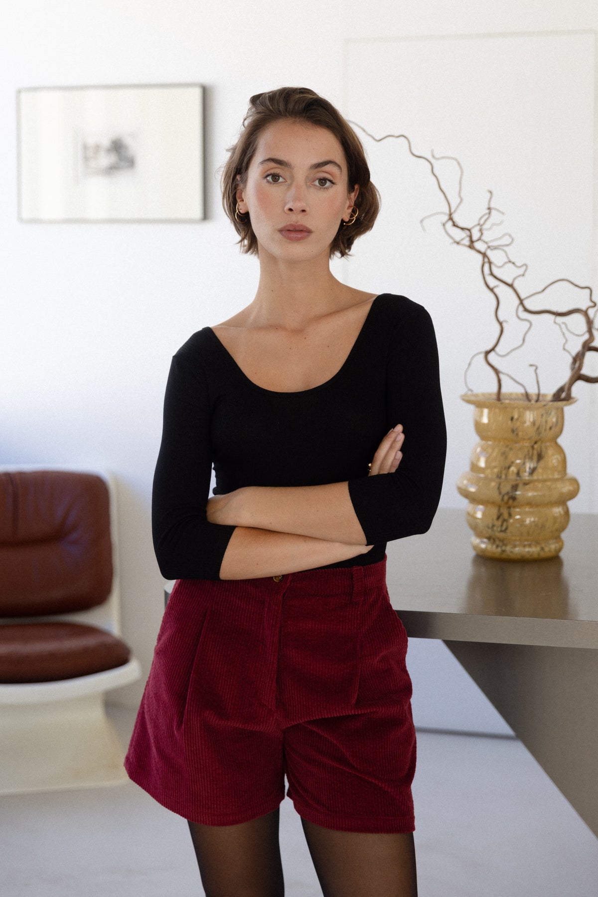 Short velours bordeaux