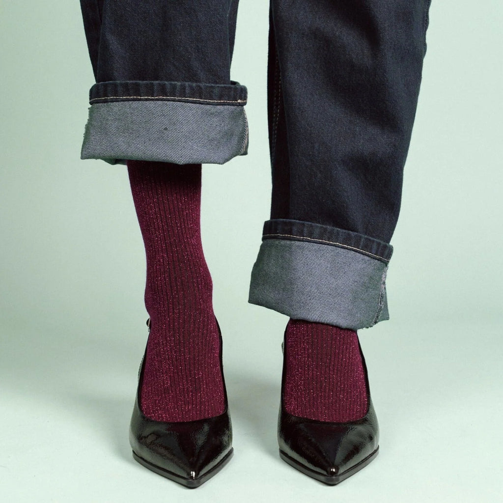 Chaussettes en Lurex à paillettes | Bordeaux