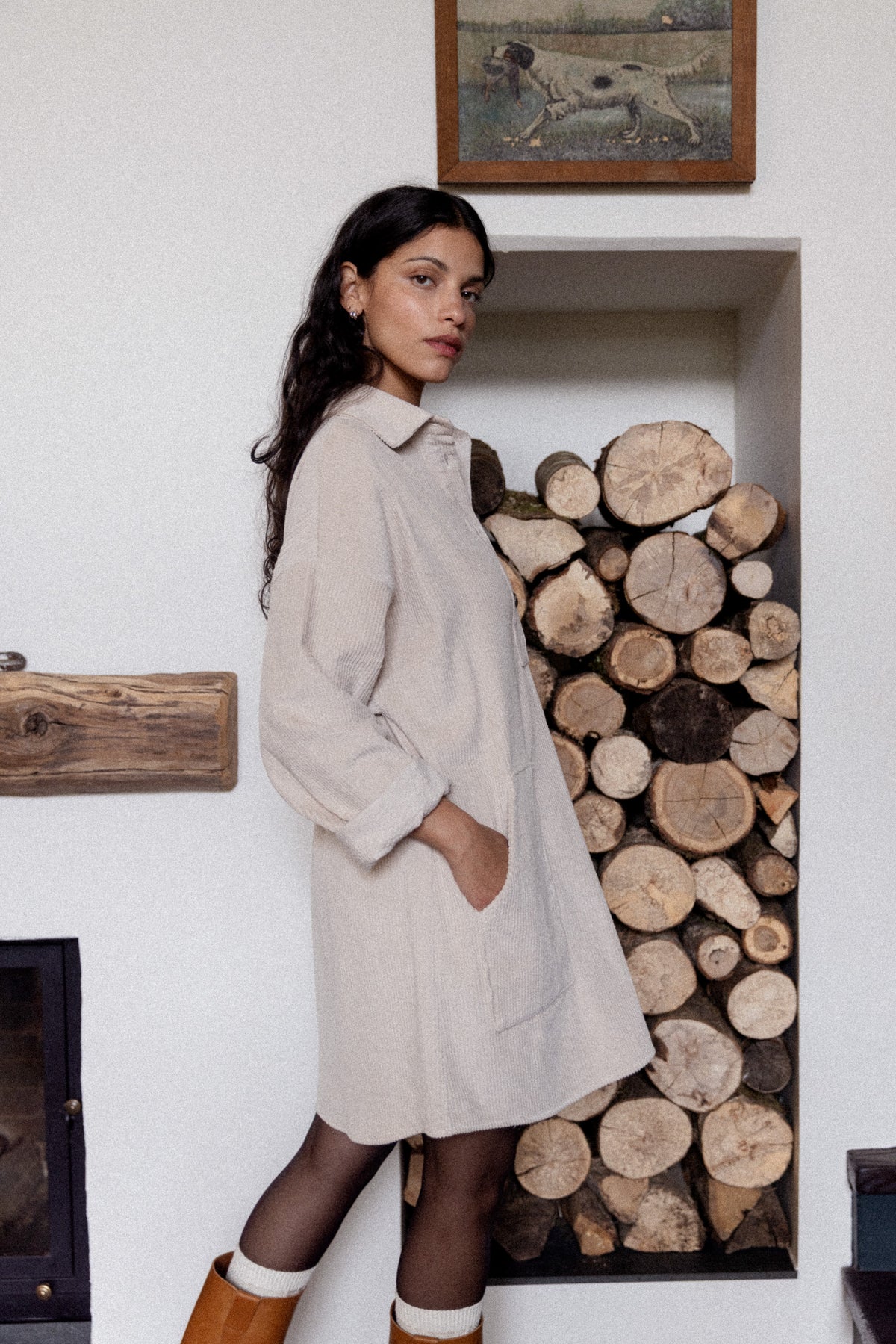 Cream velvet smock dress
