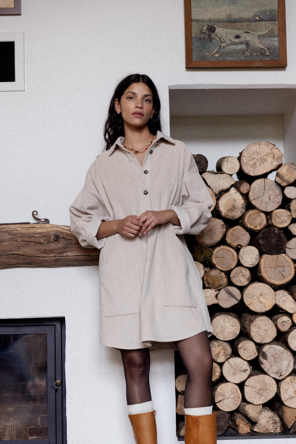 Robe Vareuse velours crème